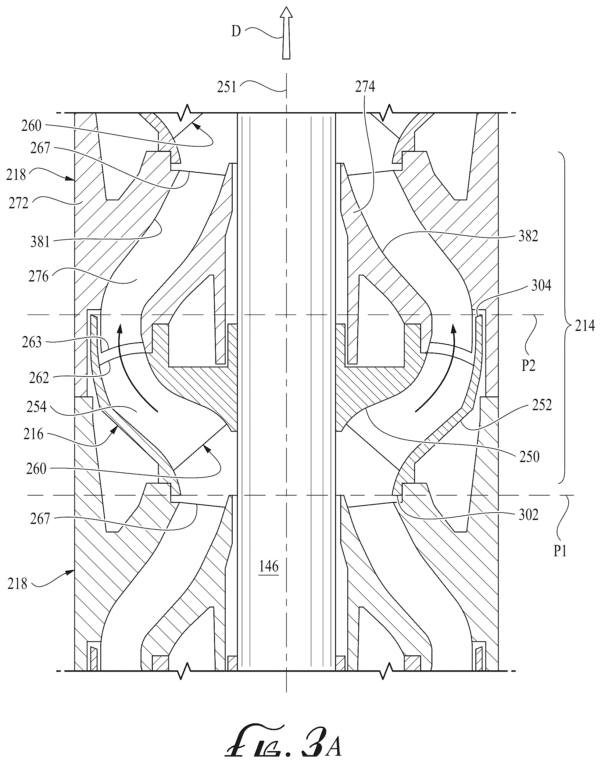 Patent US12612848 Figure 4 – Centrifugal pump stage with radiused impeller flow passage exit for reduced erosion