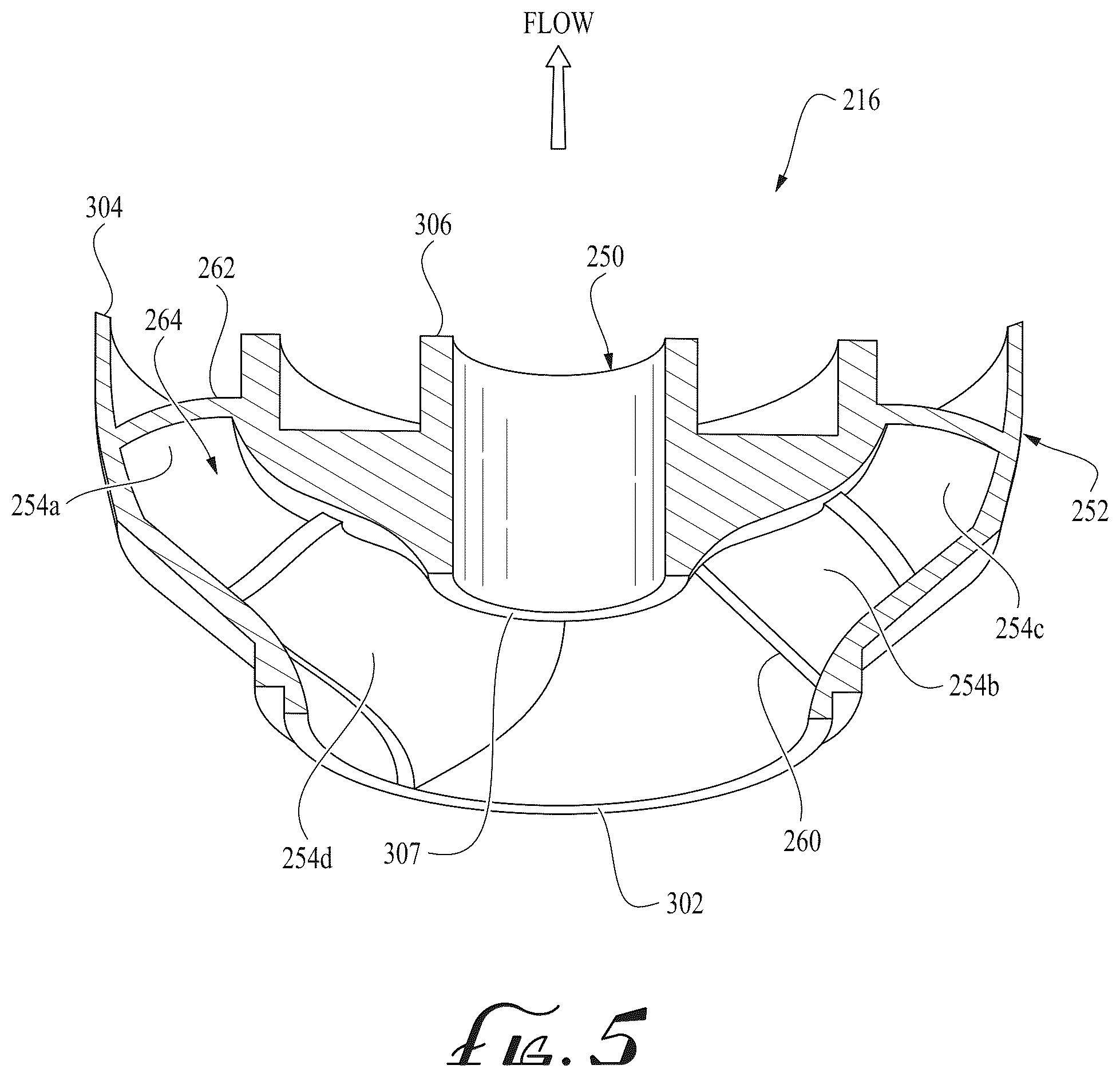 Patent US12612848 Figure 8 – Centrifugal pump stage with radiused impeller flow passage exit for reduced erosion