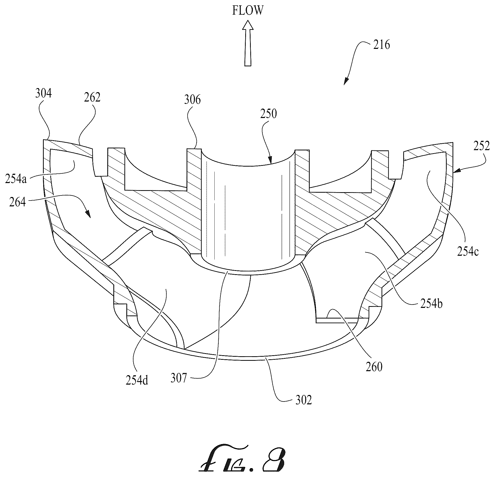 Patent US12612848 Figure 13 – Centrifugal pump stage with radiused impeller flow passage exit for reduced erosion