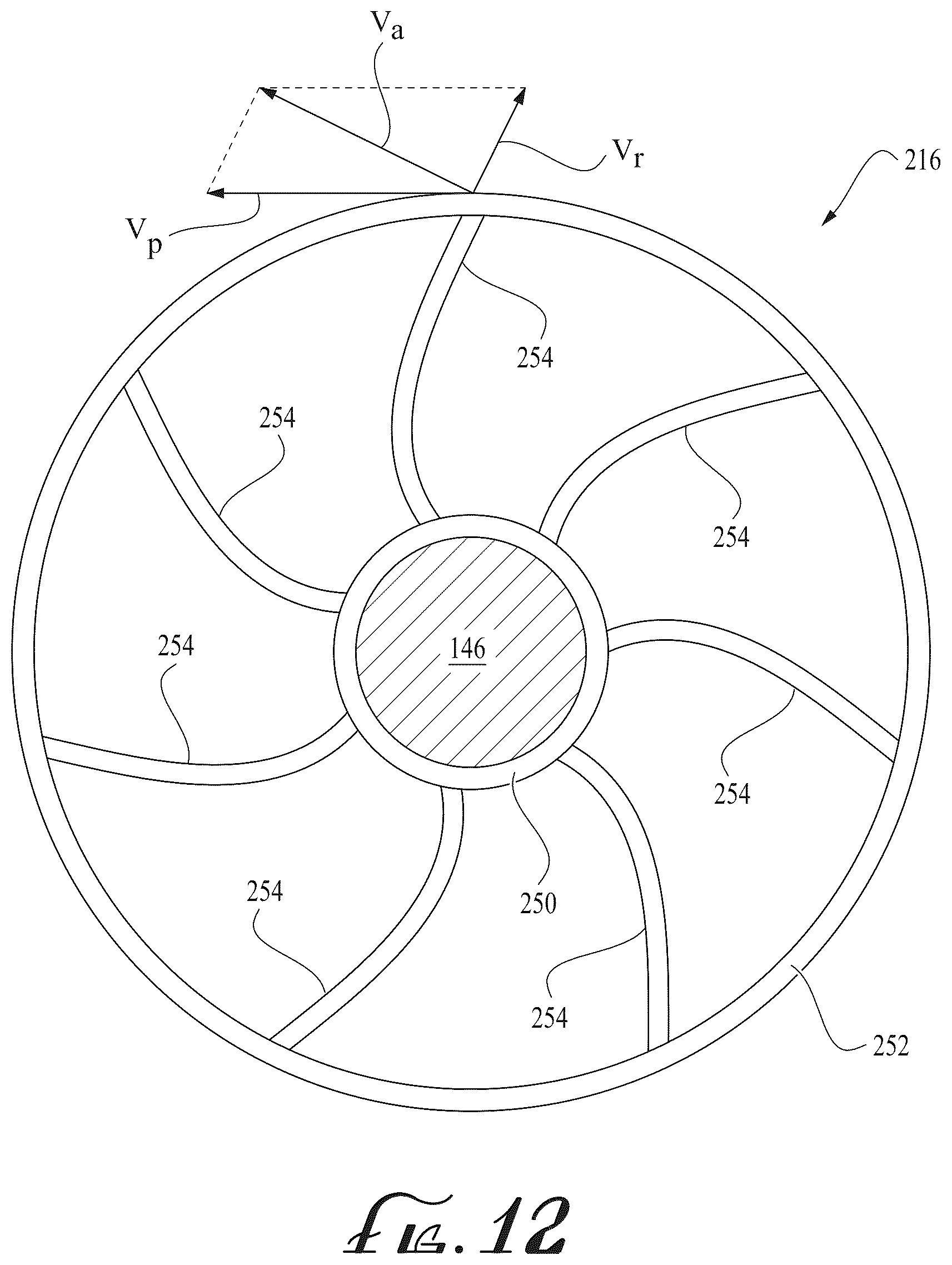 Patent US12612848 Figure 16 – Centrifugal pump stage with radiused impeller flow passage exit for reduced erosion