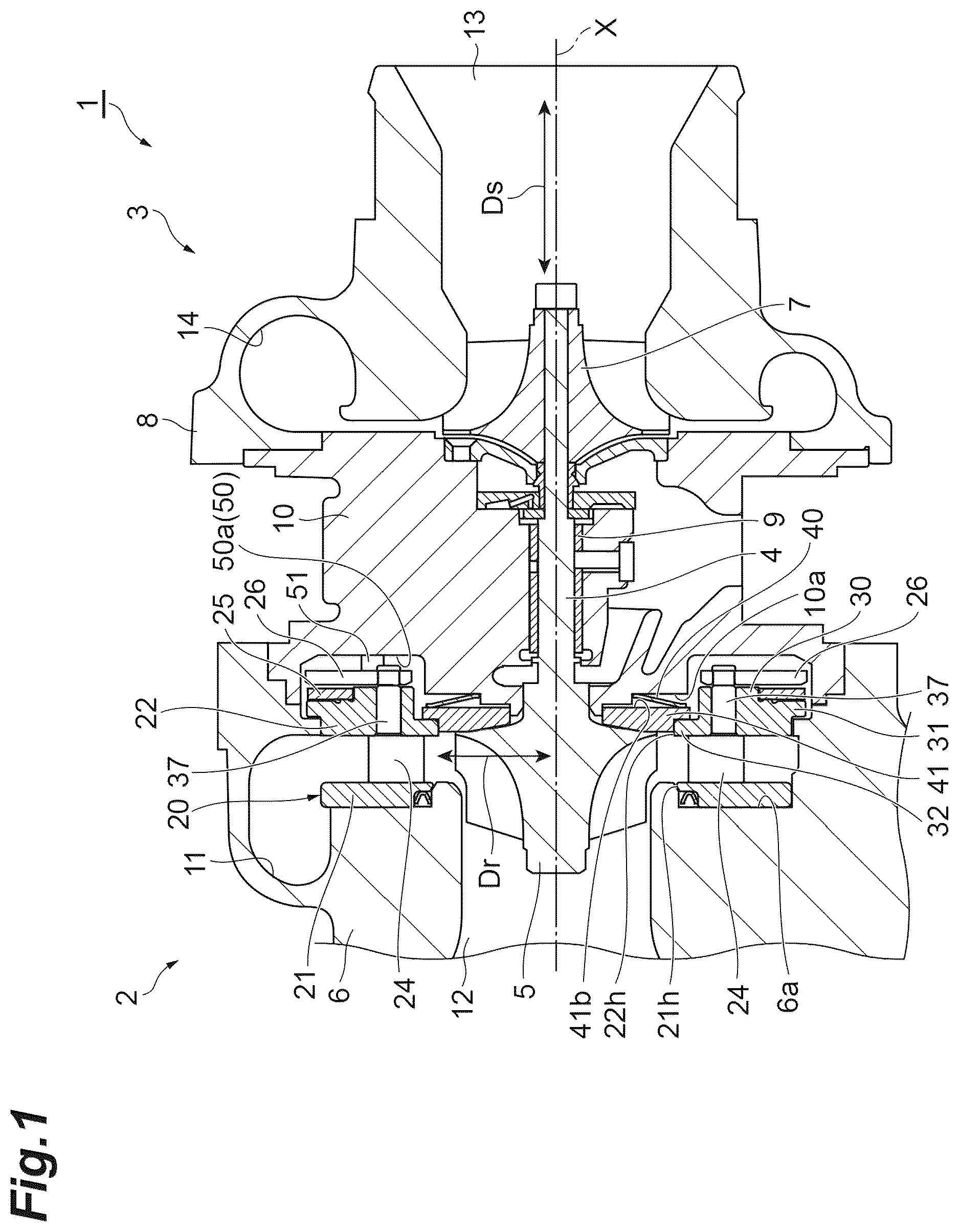 Patent US12612872 Figure 1 – Turbocharger with nozzle ring positioning assembly