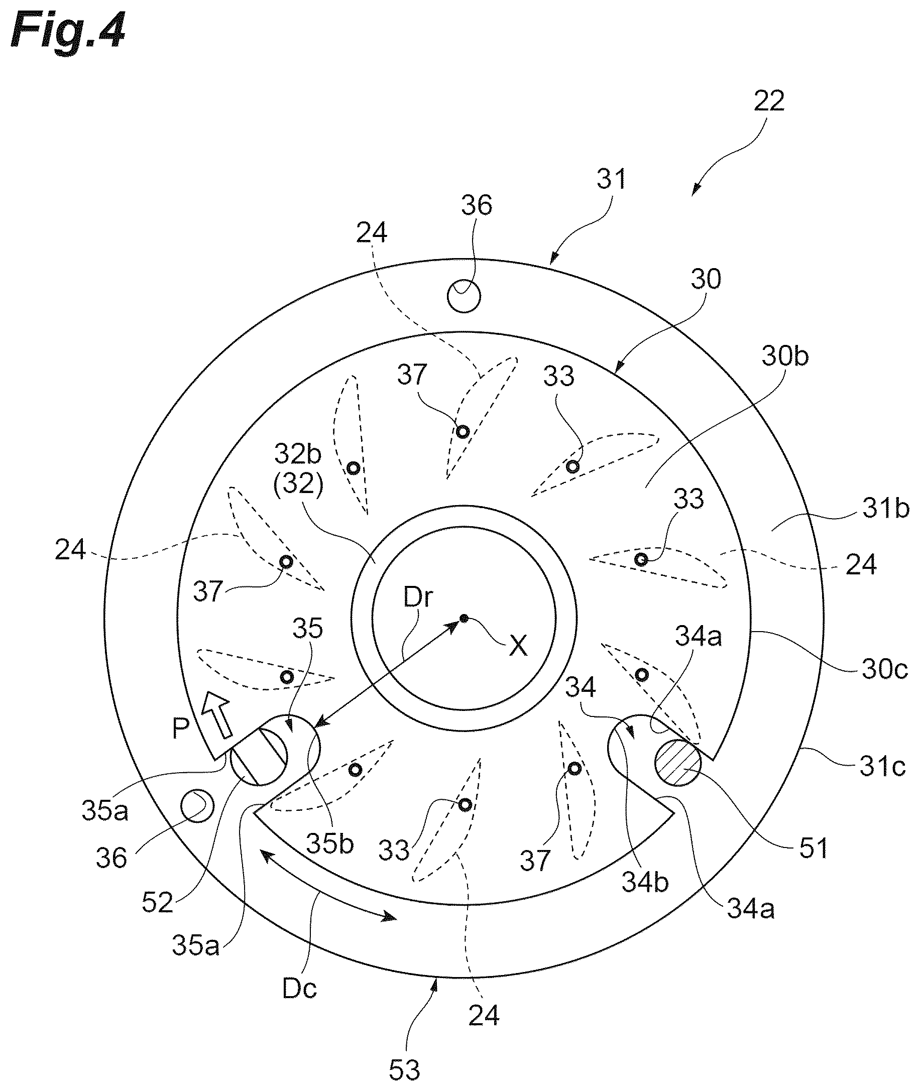 Patent US12612872 Figure 4 – Turbocharger with nozzle ring positioning assembly