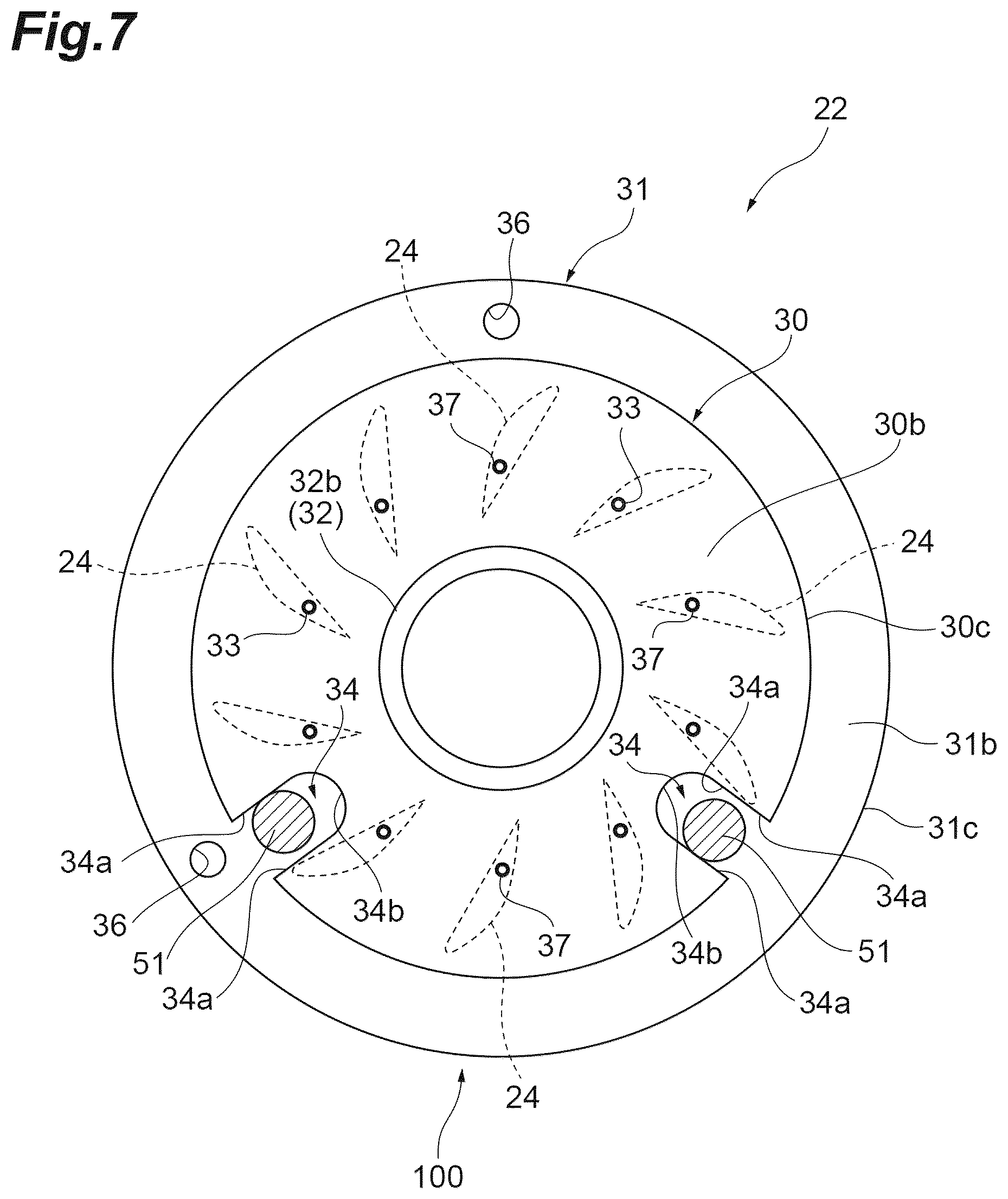 Patent US12612872 Figure 7 – Turbocharger with nozzle ring positioning assembly