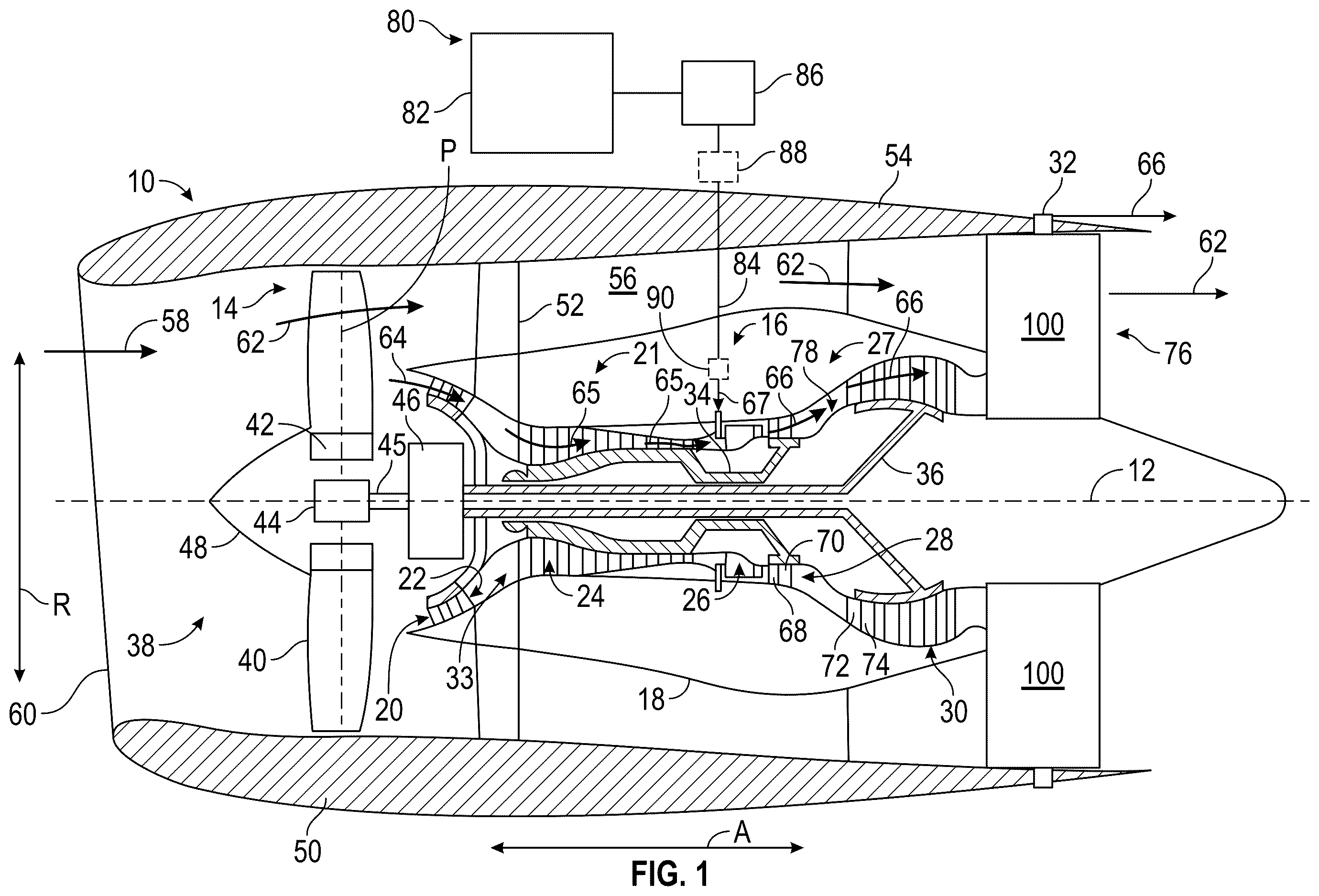 Patent US12612875 Figure 1 – Turbine engine including a steam system