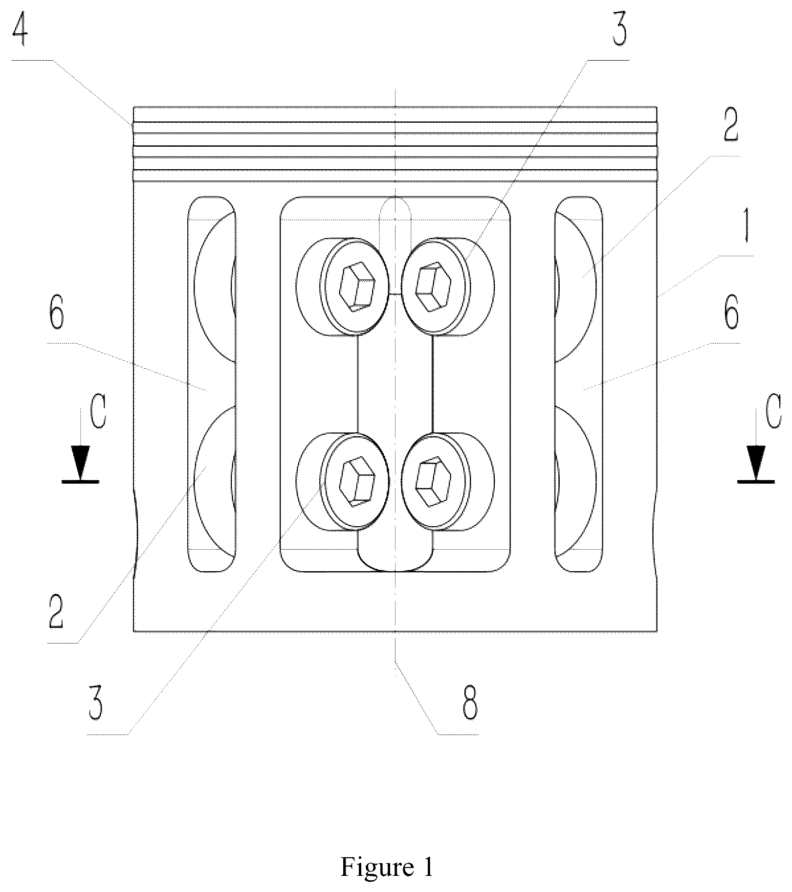 Patent US12612882 — Piston for a fuel engine with installed bearings — Figure 1