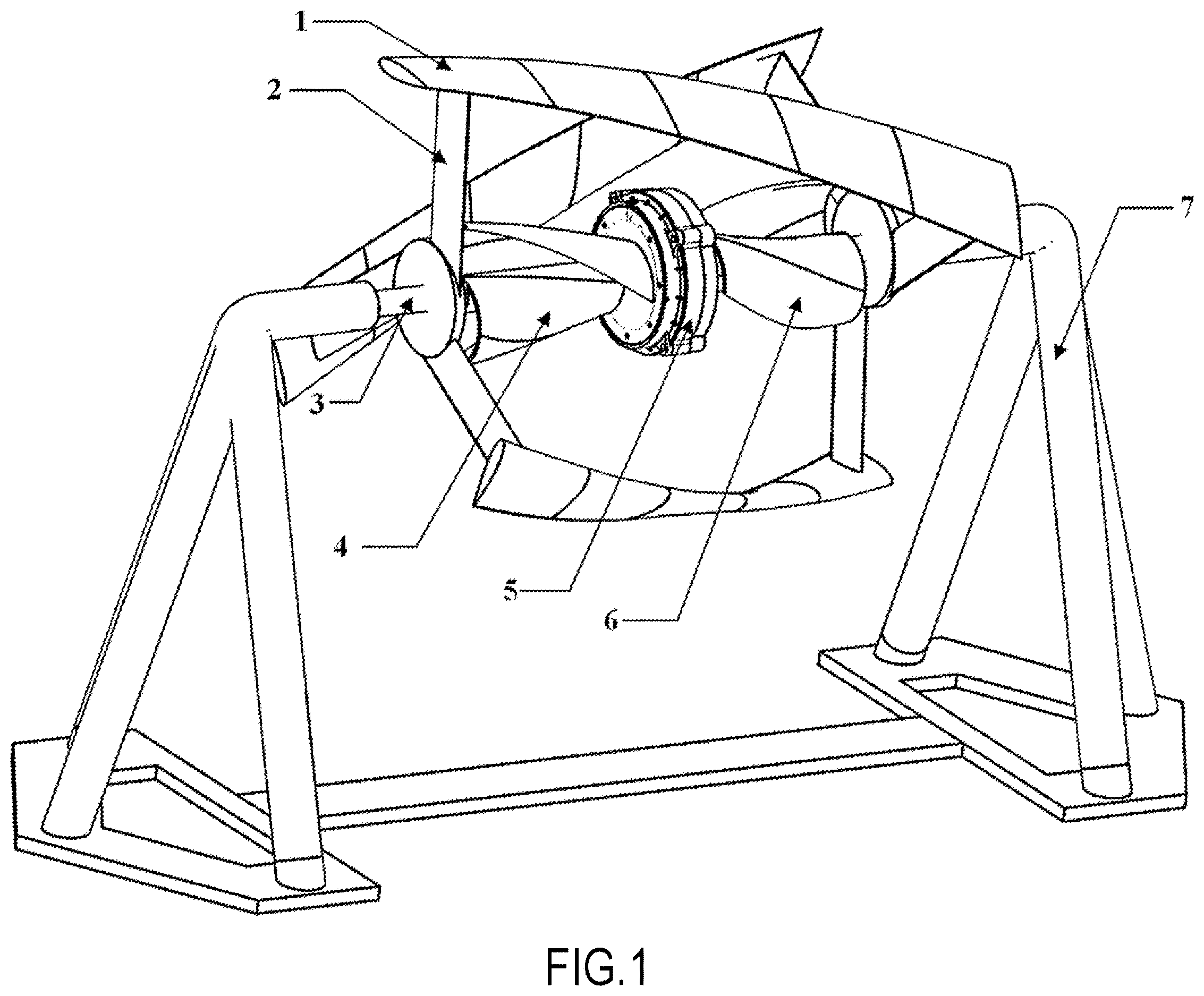 Patent US12612892 Figure 1 – Hydropower device combining lift and drag effects