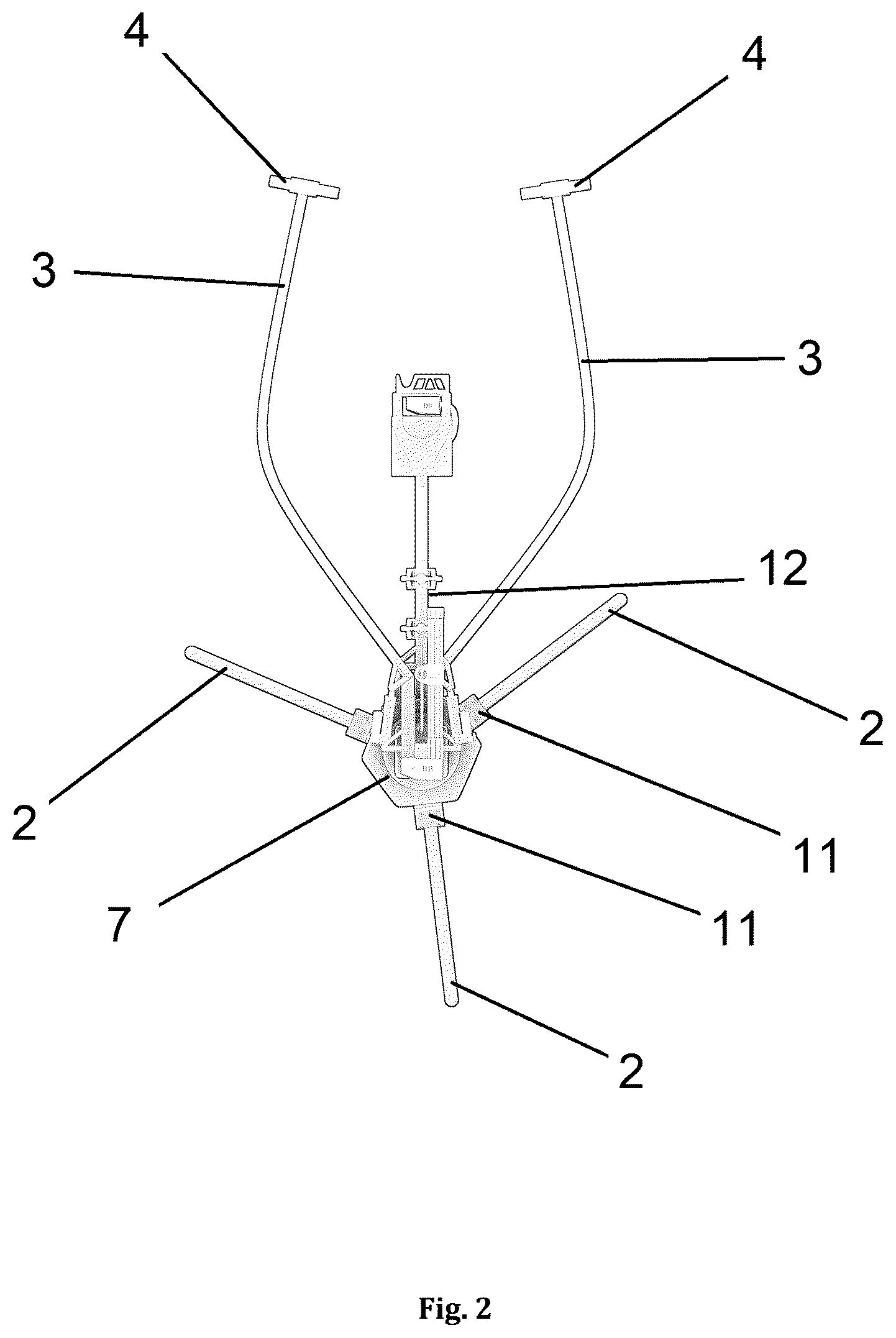 Patent US12612899 Figure 2 – Device for wind turbine blade and tower maintenance and a system for raising and lowering the device