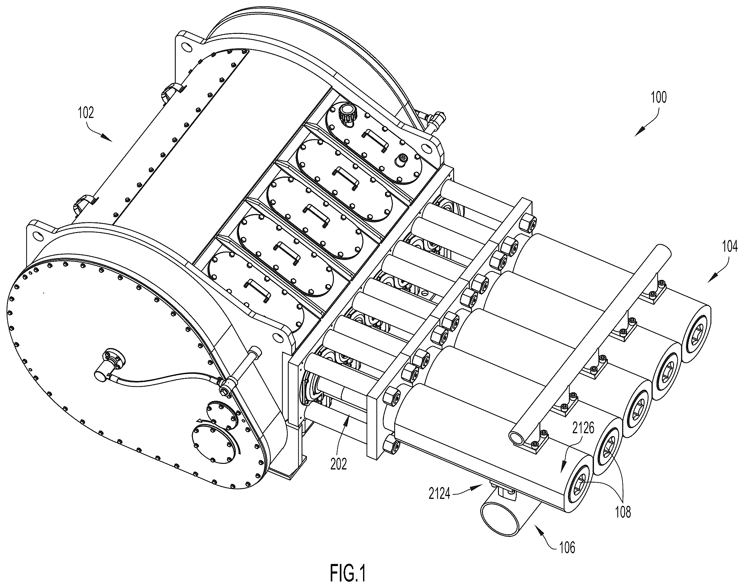 Patent US12612910 Figure 1 – Fluid end with counterflow passages