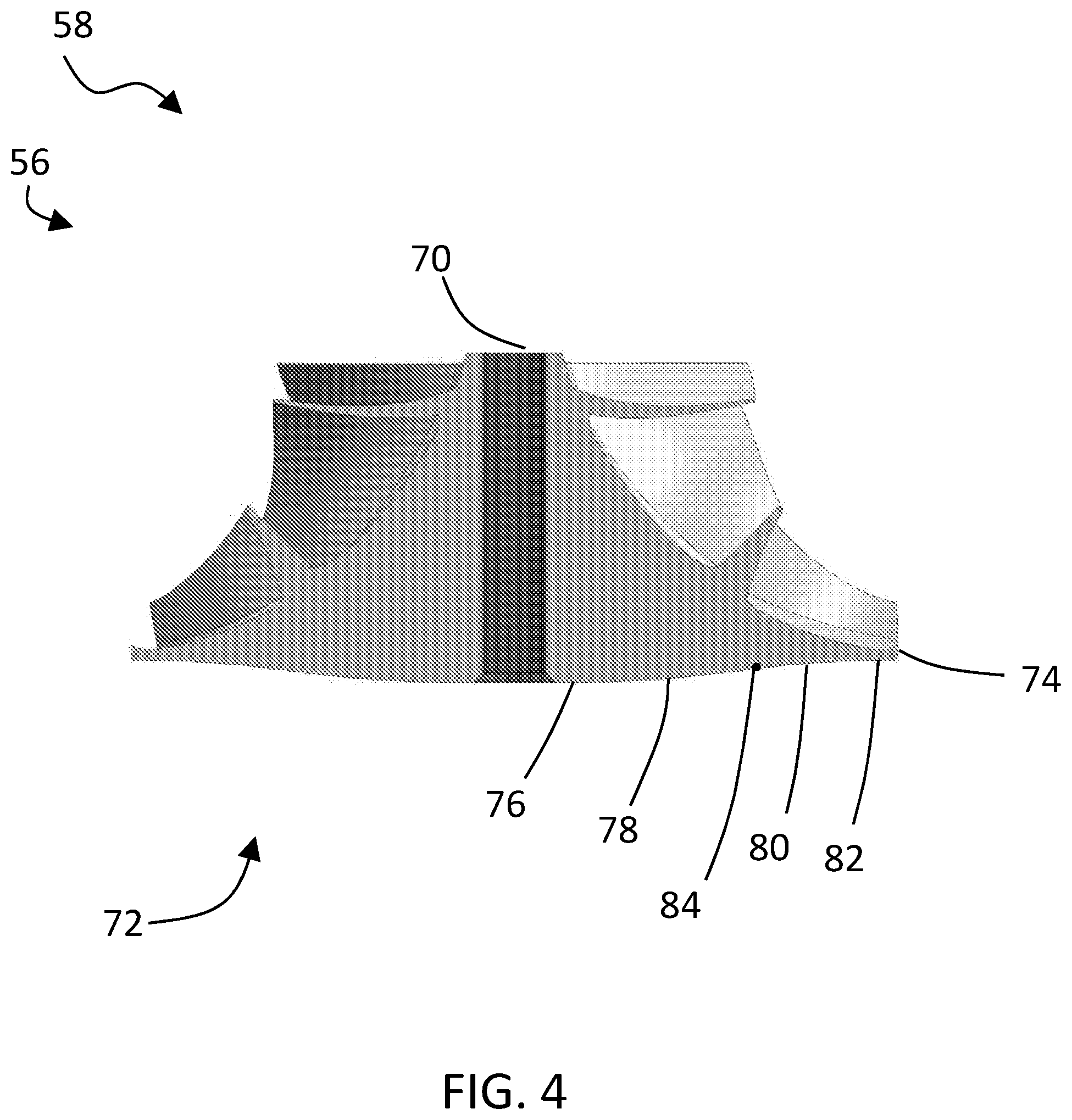 Patent US12612923 Figure 3 – Centrifugal compressor impeller with nonlinear backwall