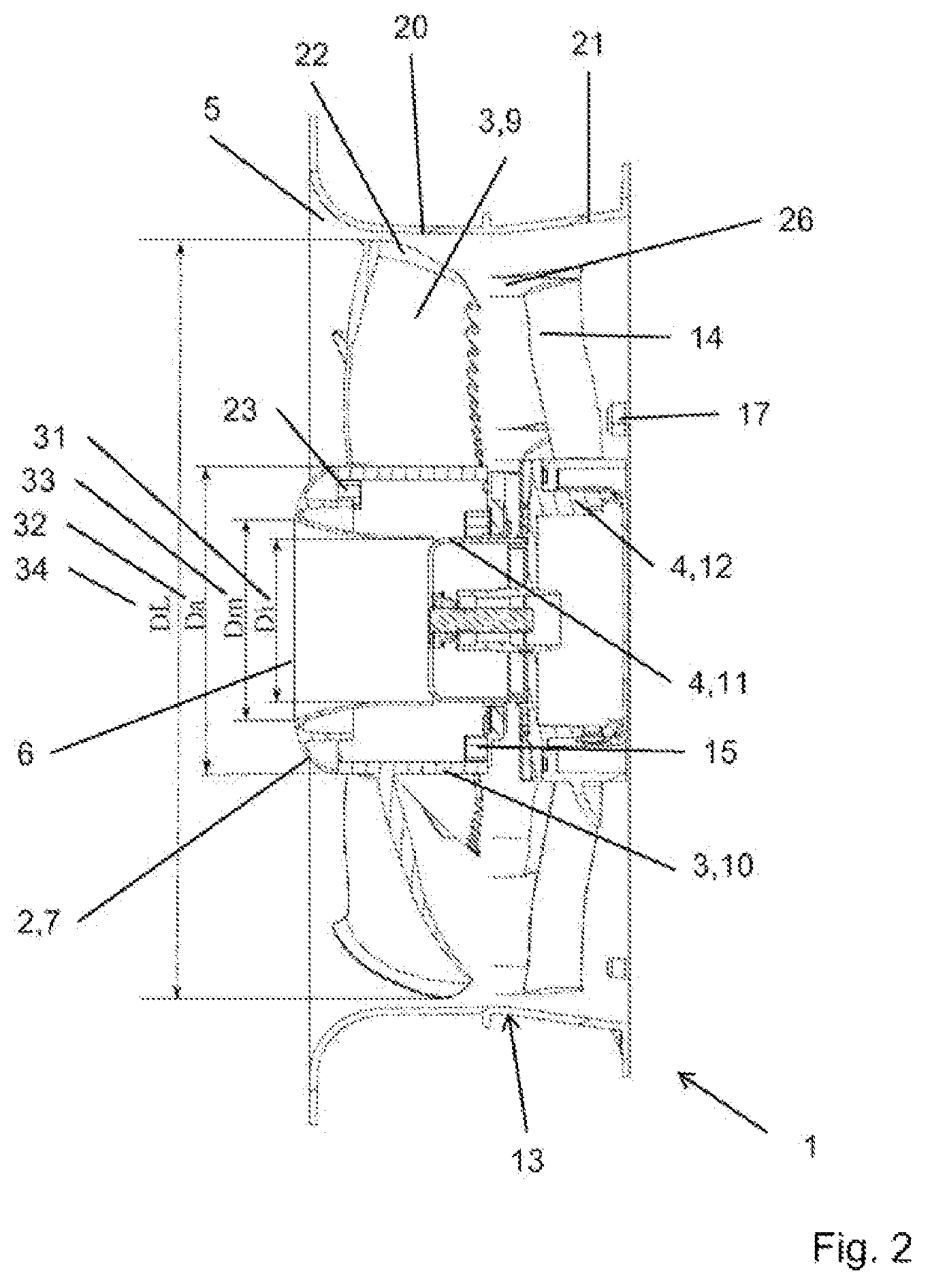 Patent US12612924 Figure 2 – Axial, diagonal or radial fan having a hub contour