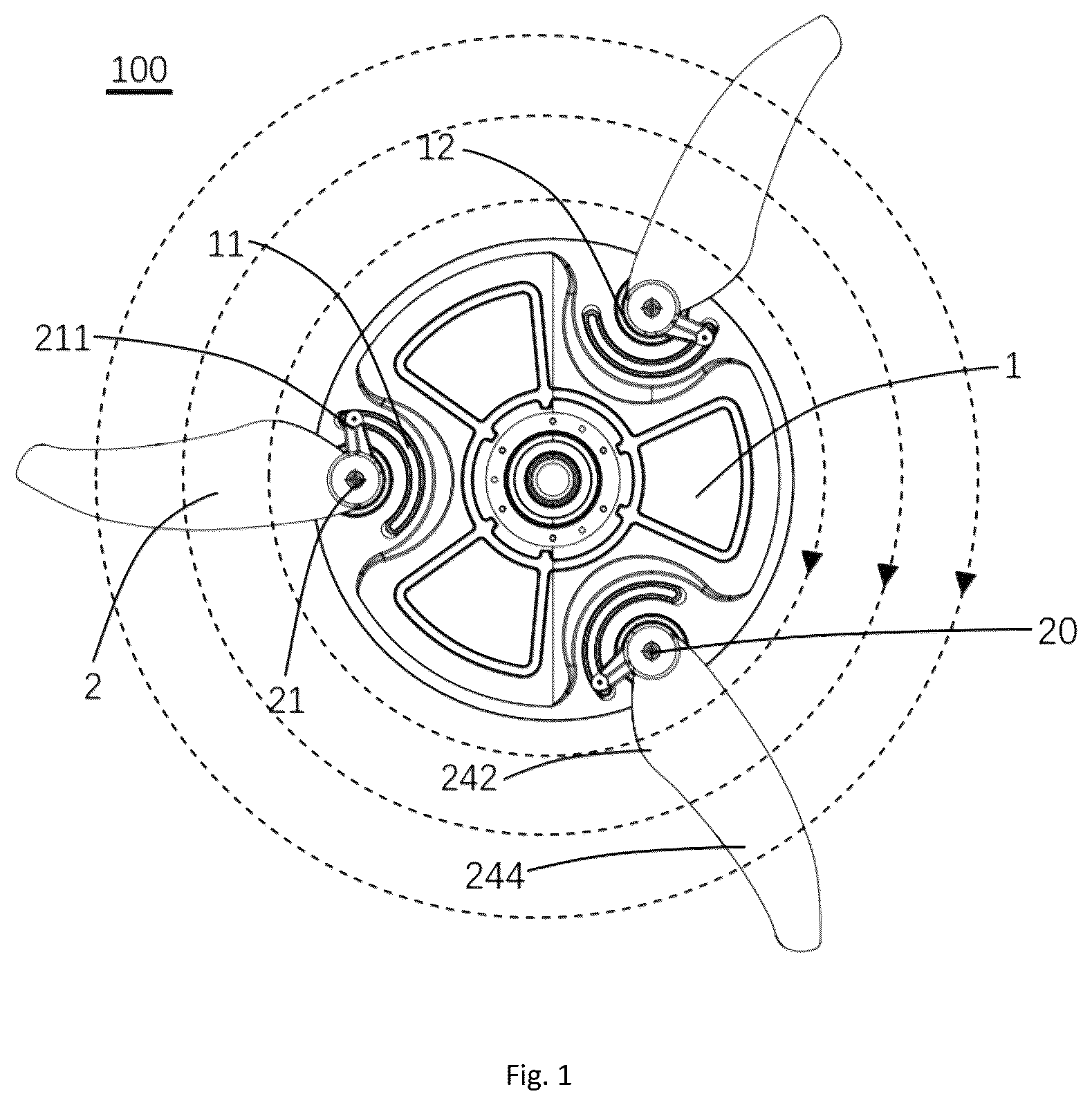 Patent US12612926 Figure 1 – Fan blade, fan and fan lamp