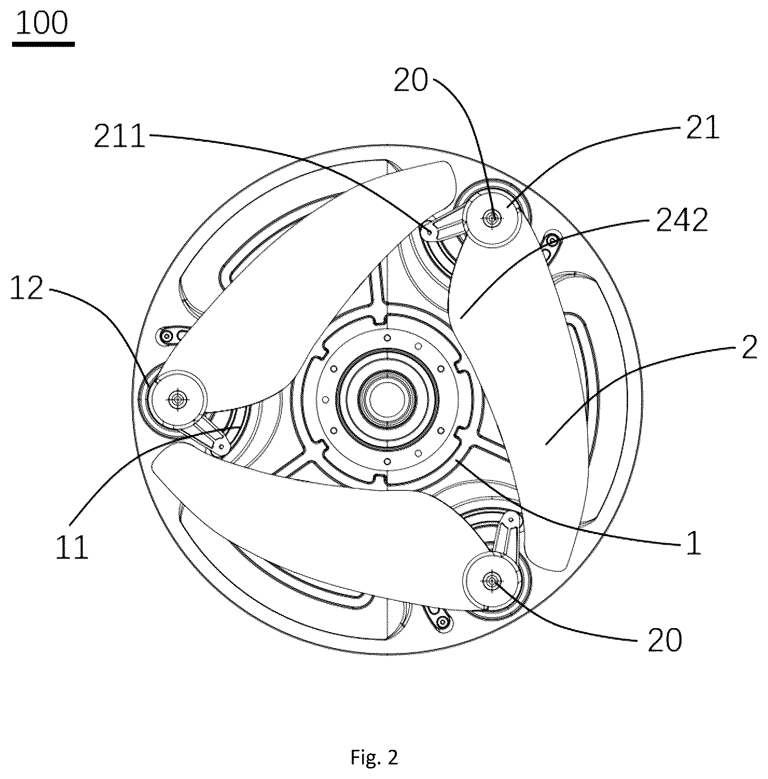 Patent US12612926 Figure 2 – Fan blade, fan and fan lamp