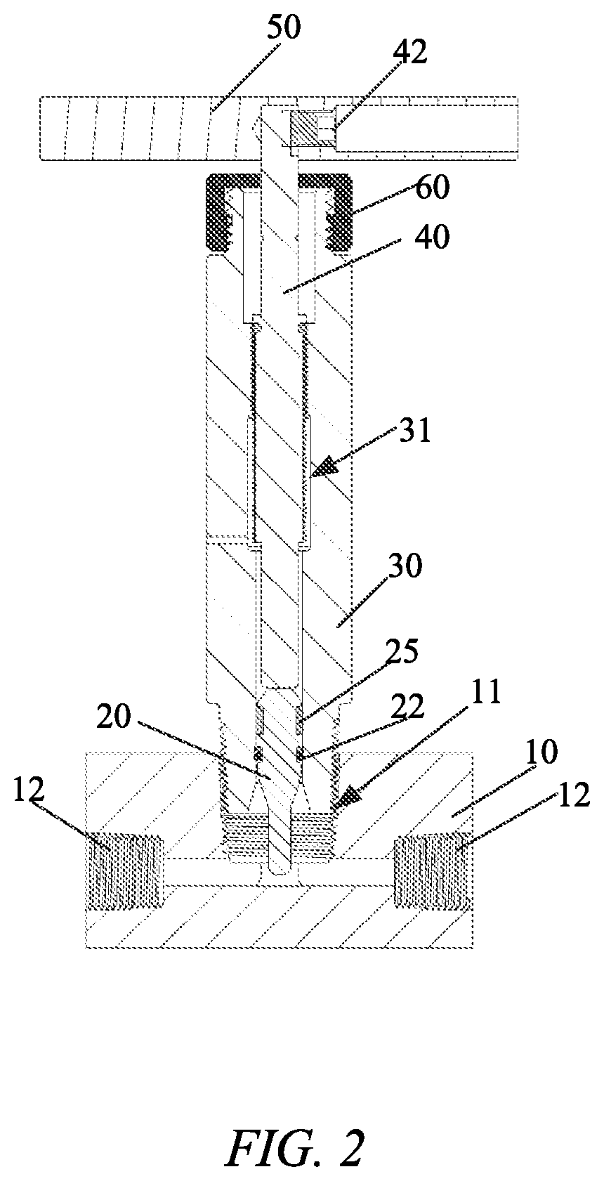 Patent US12612930 Figure 2 – Hydraulic system micro-adjustment device, and tank calibration system comprising the same