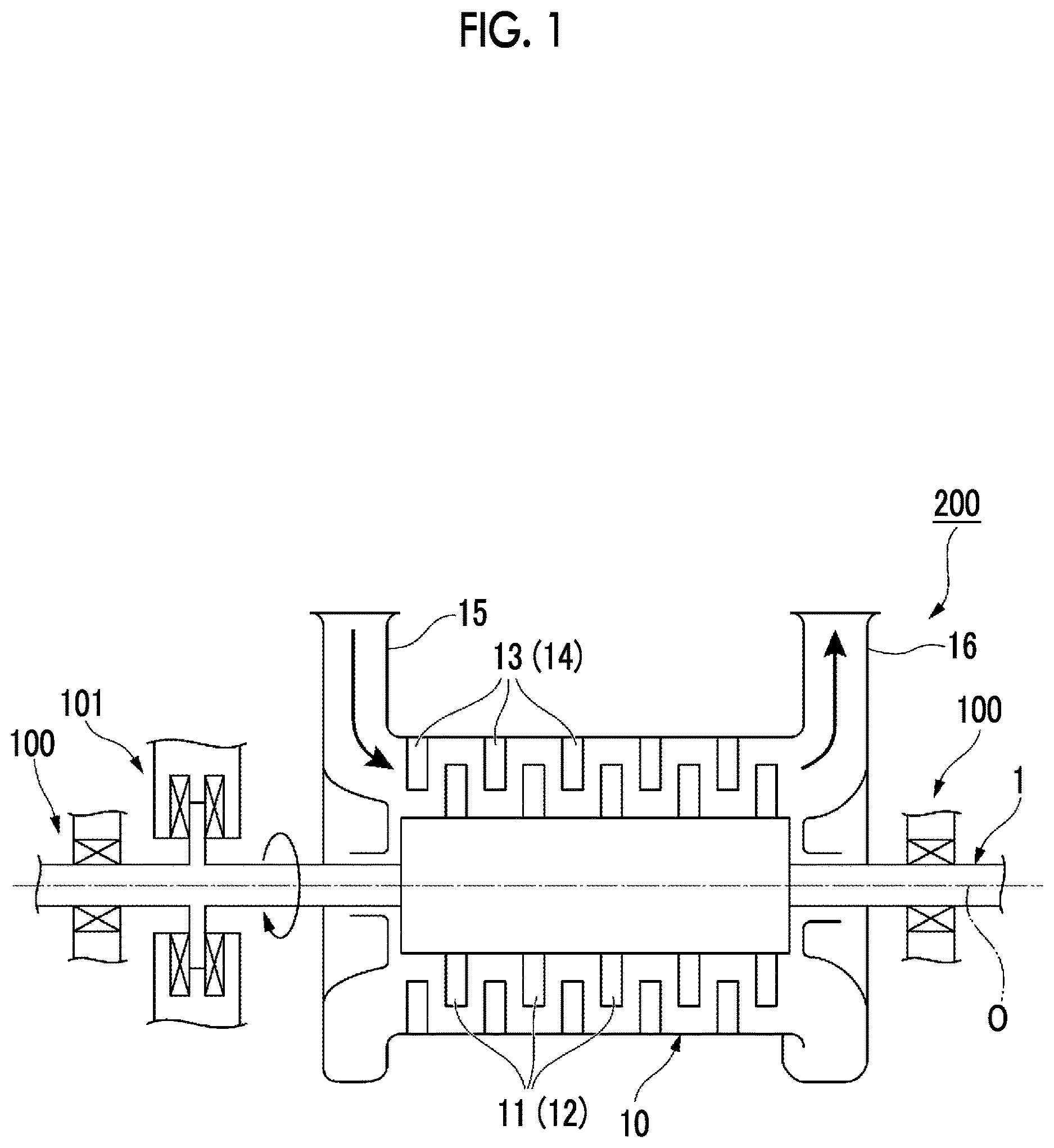 Patent US12612945 Figure 1 – Bearing device and rotating machine