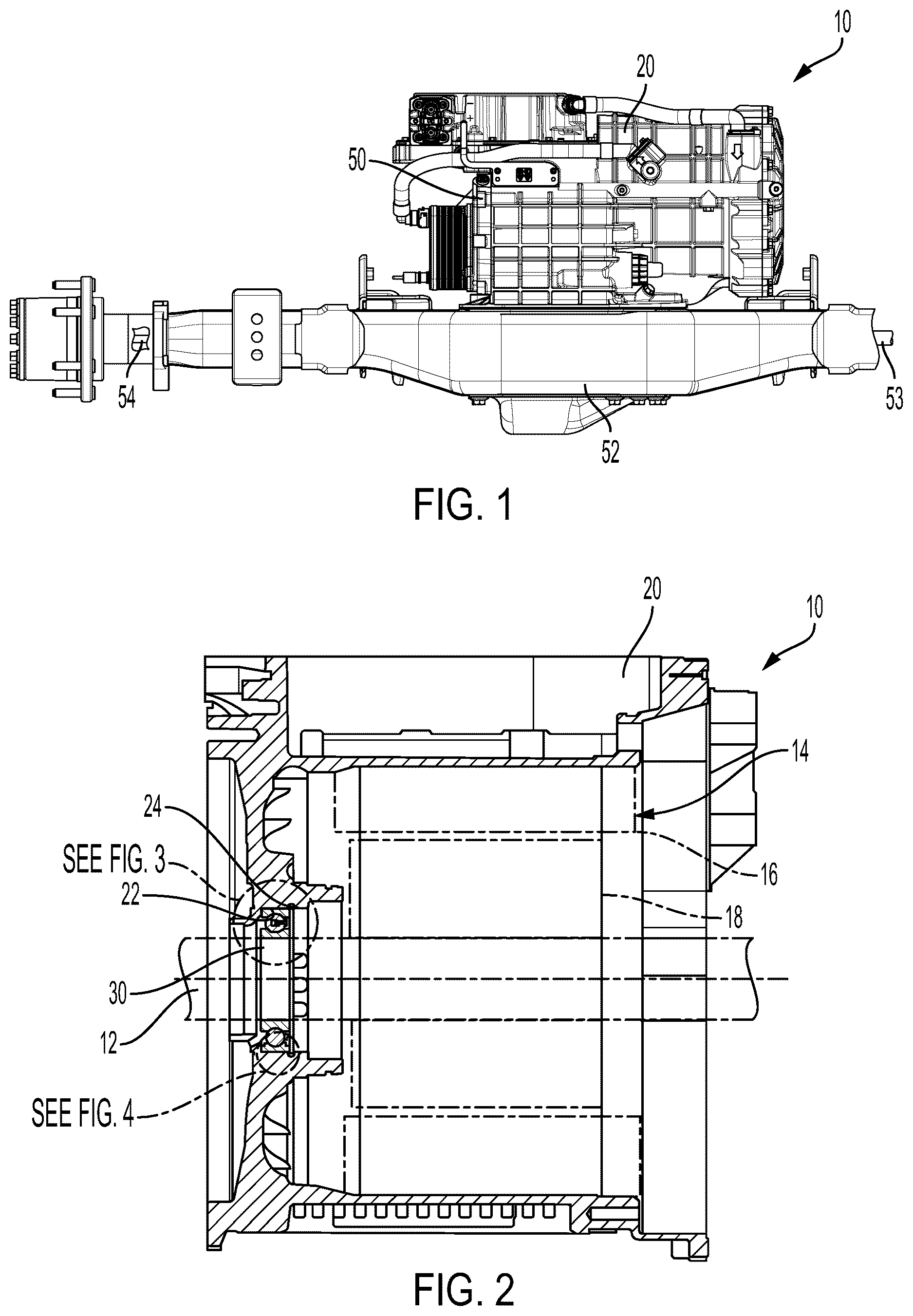 Patent US12612946 Figure 1 – EAxle with snap ring and press-fit retainer for bearing