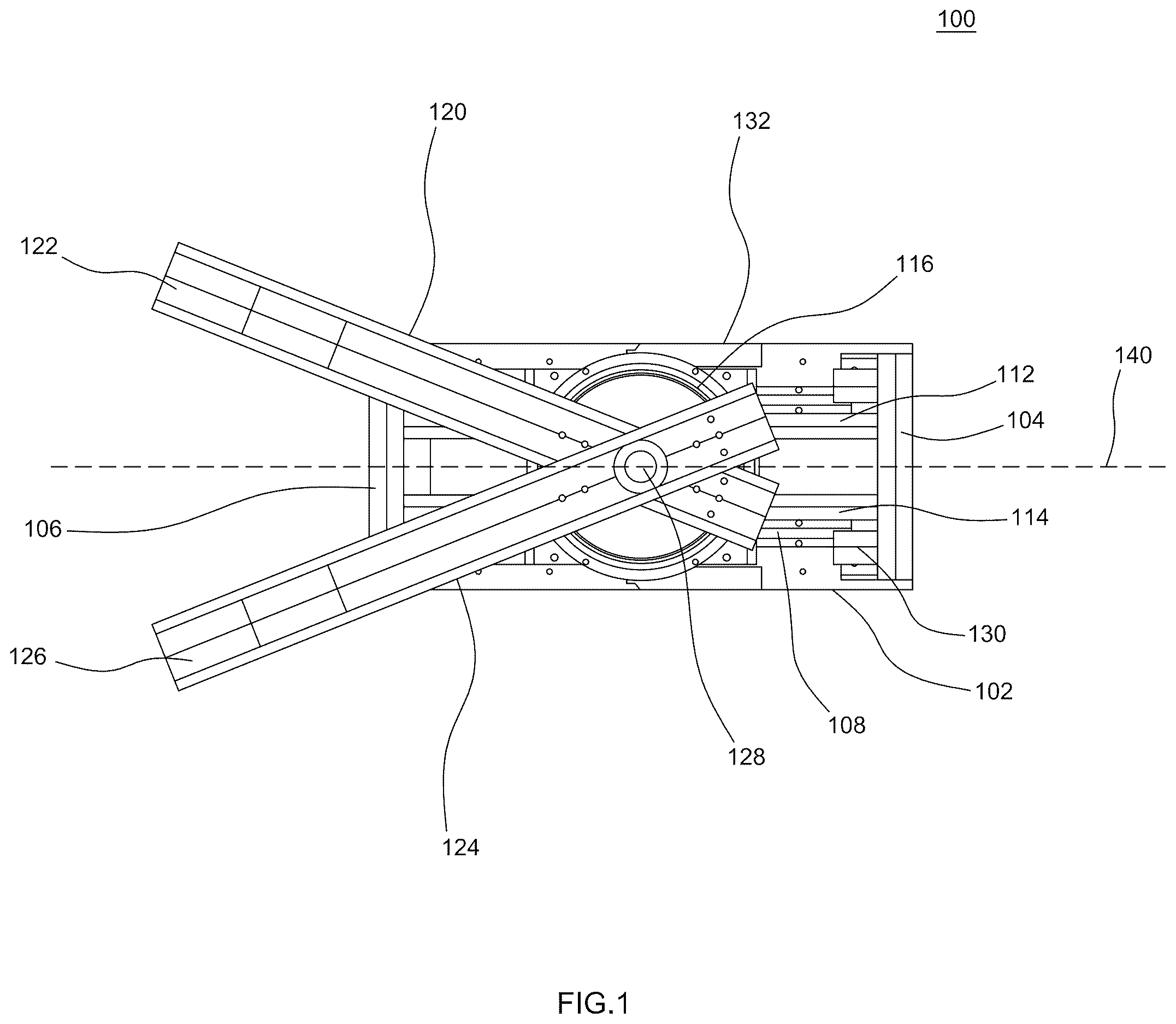 Patent US12612959 Figure 1 – Apparatus for converting rotational motion to linear motion