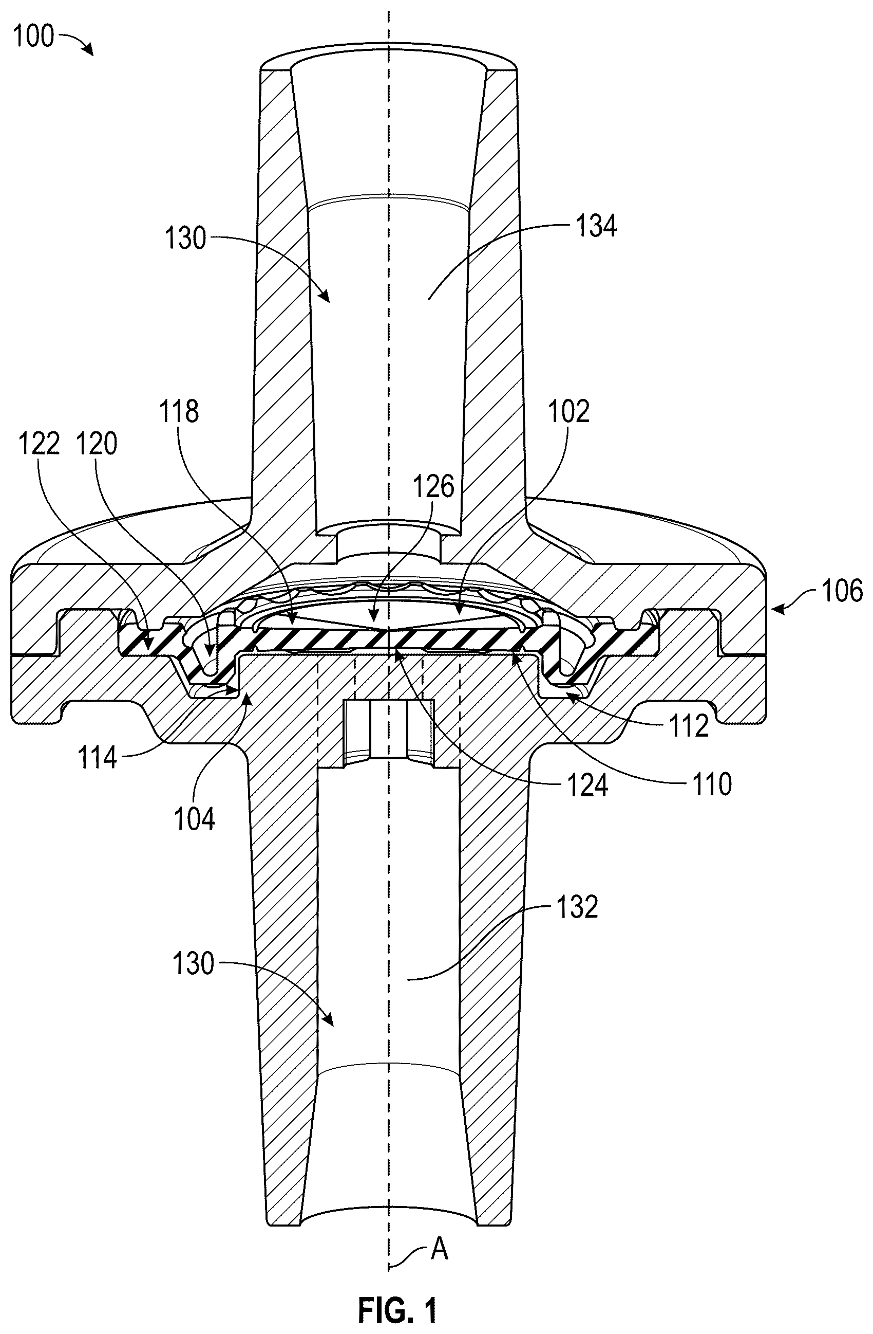 Patent US12612973 Figure 1 – Diaphragm check valve