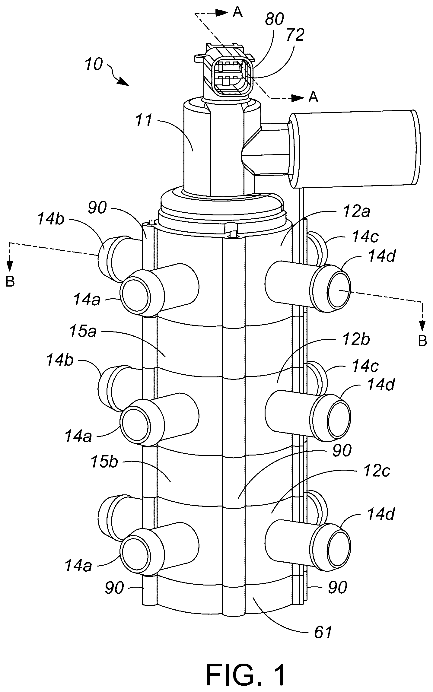 Patent US12612974 Figure 1 – Stacked valve assembly