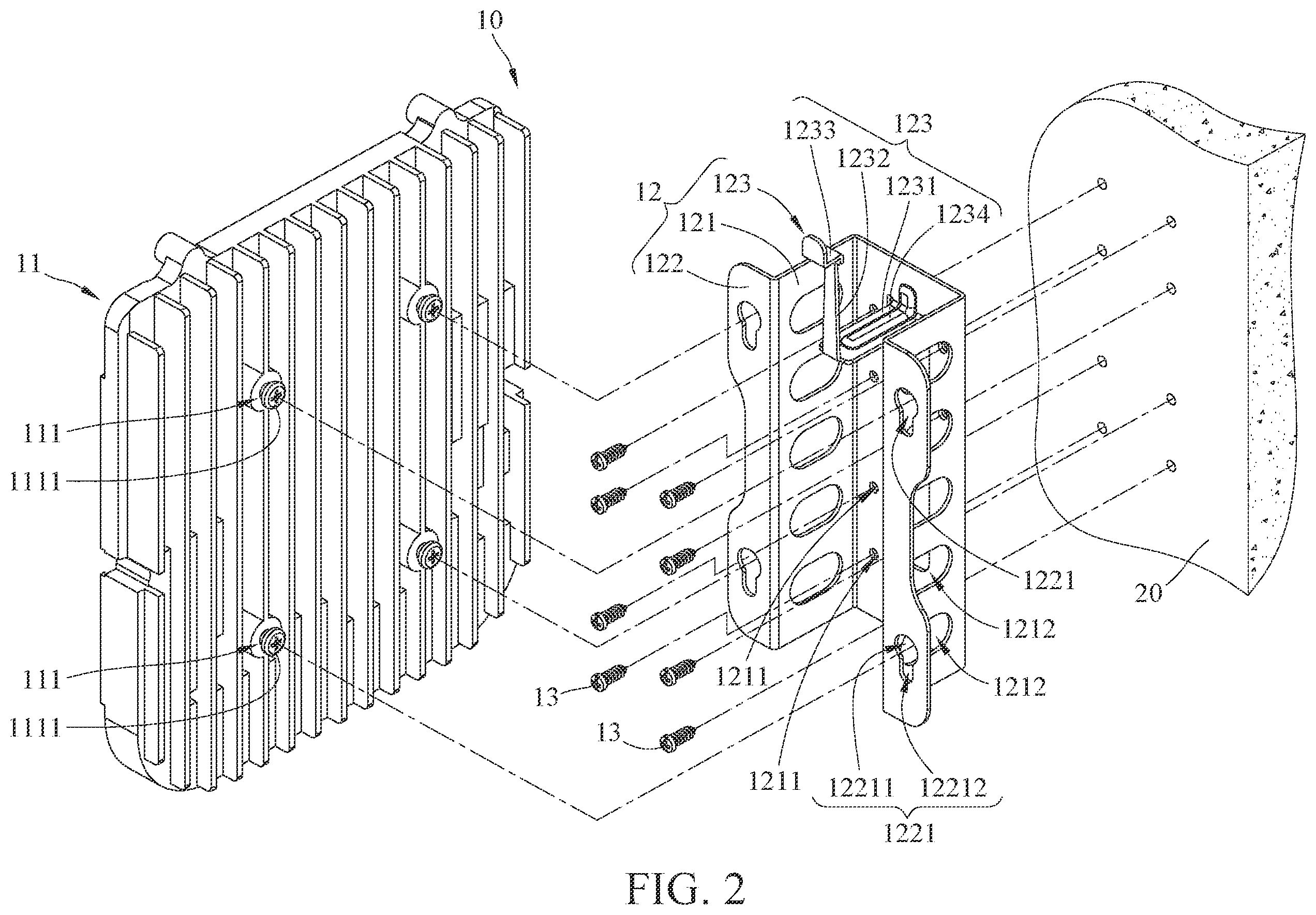 Patent US12612996 Figure 2 – Wall mount assembly and wall mount bracket