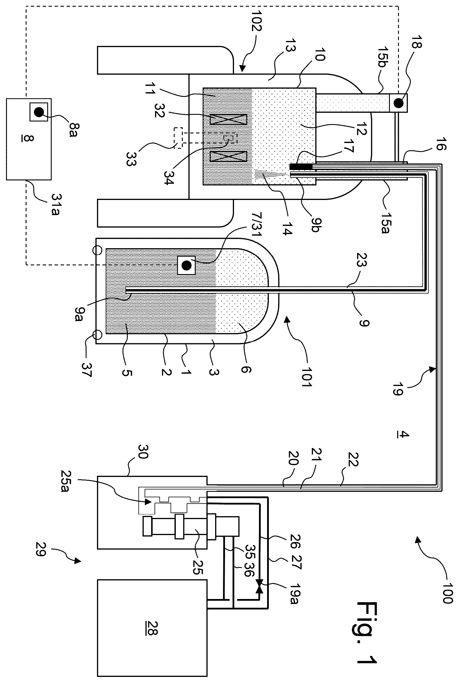 Patent US12613000 Figure 1 – Device and method for transferring liquid helium into an application cryostat