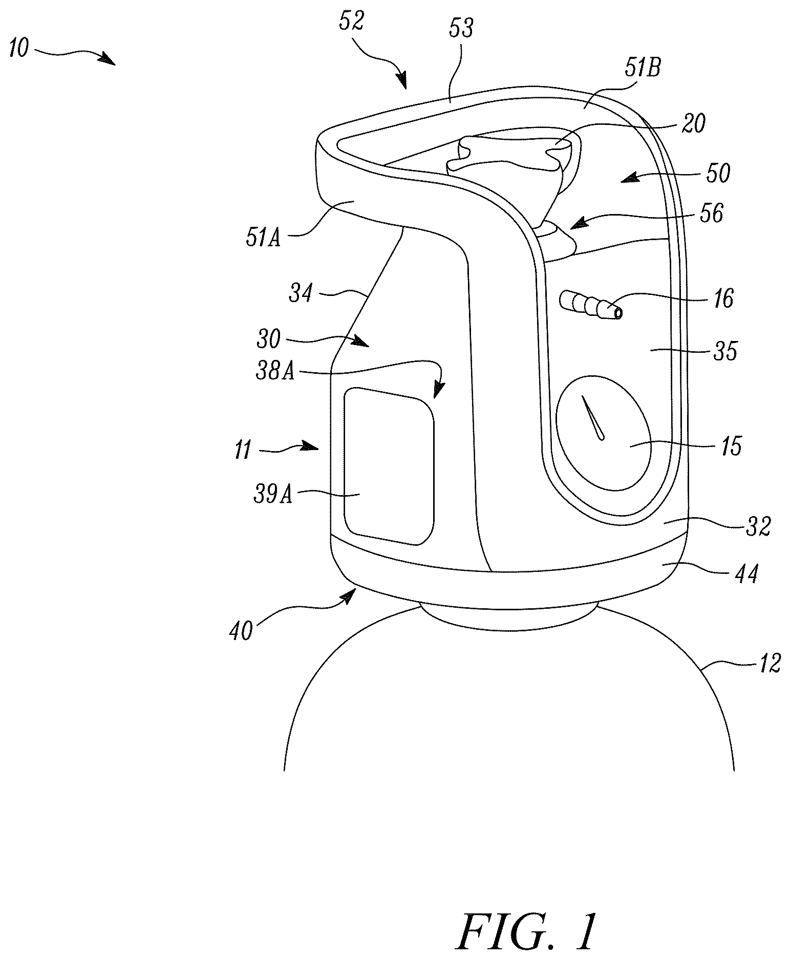 Patent US12613011 Figure 1 – Protective shroud for a valve integrated pressure regulator (VIPR)