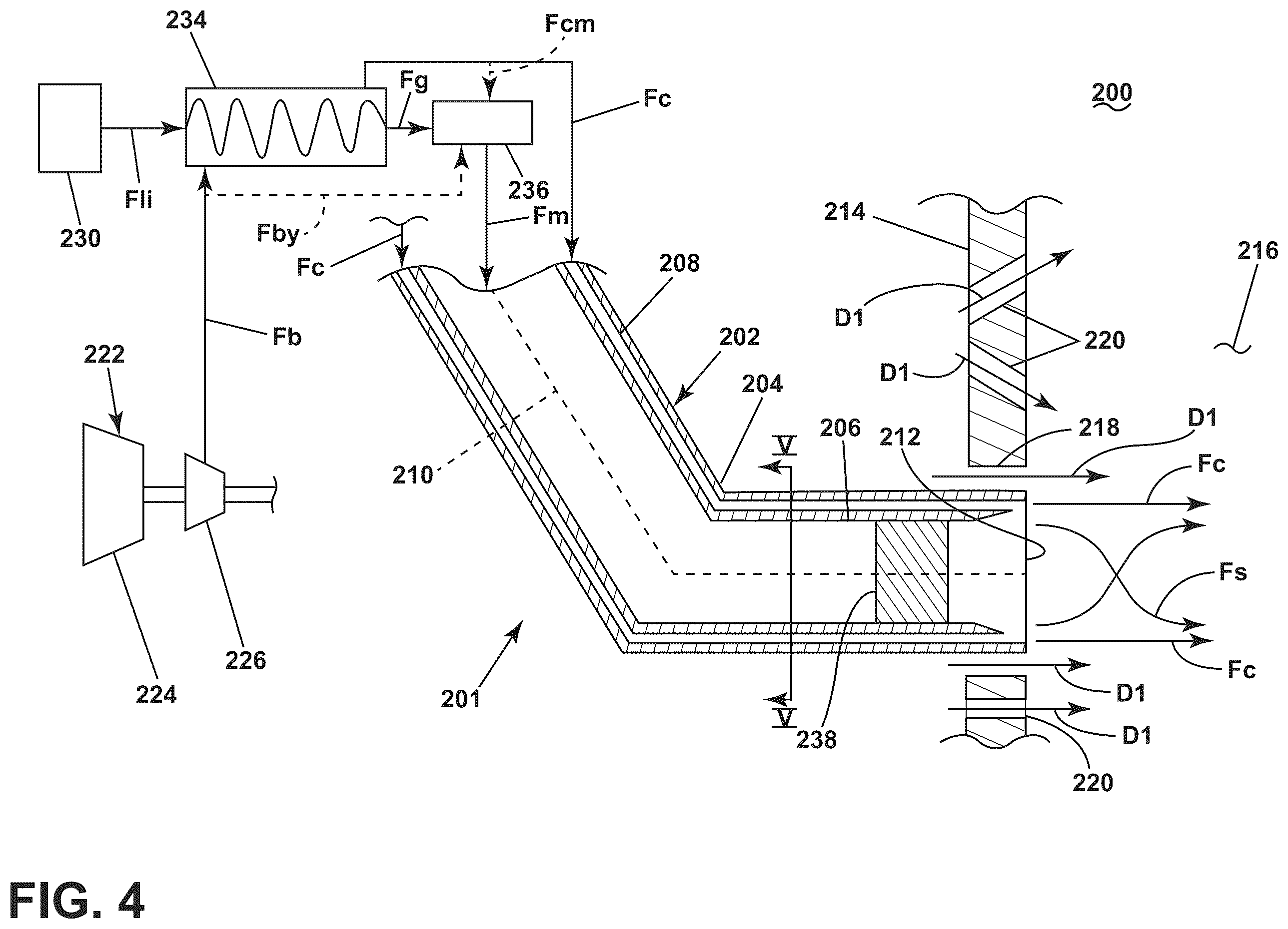 Patent US12613036 Figure 4 – Turbine engine having a combustion section with a fuel nozzle