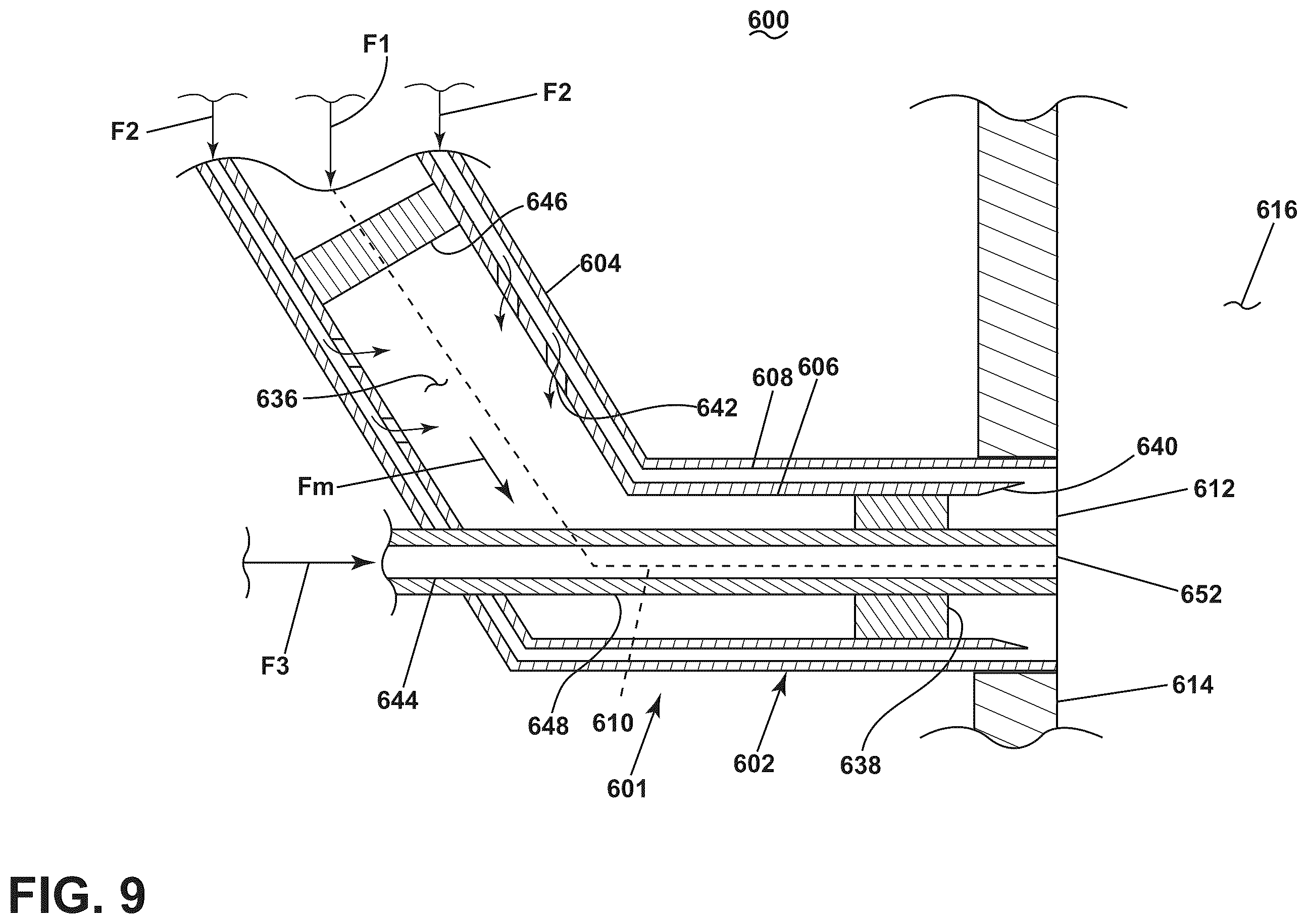 Patent US12613036 Figure 9 – Turbine engine having a combustion section with a fuel nozzle