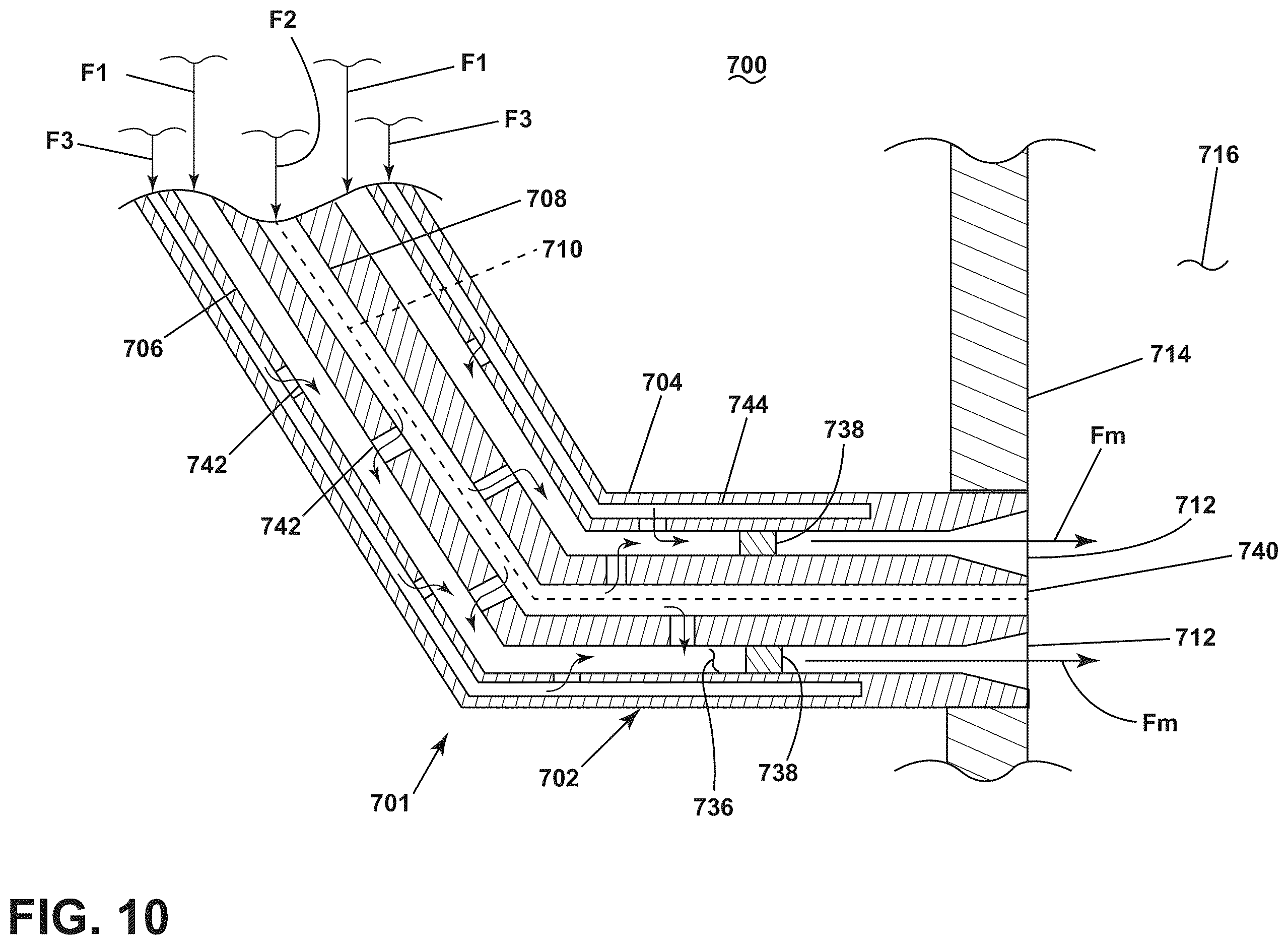 Patent US12613036 Figure 10 – Turbine engine having a combustion section with a fuel nozzle