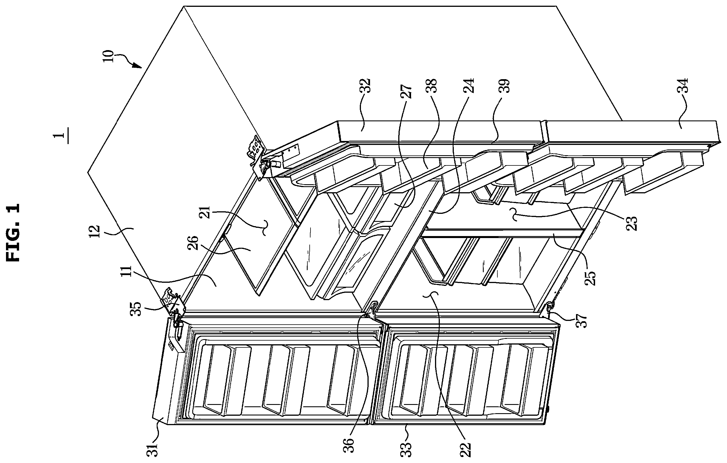 Patent US12613063 Figure 1 – Refrigerator and home appliance