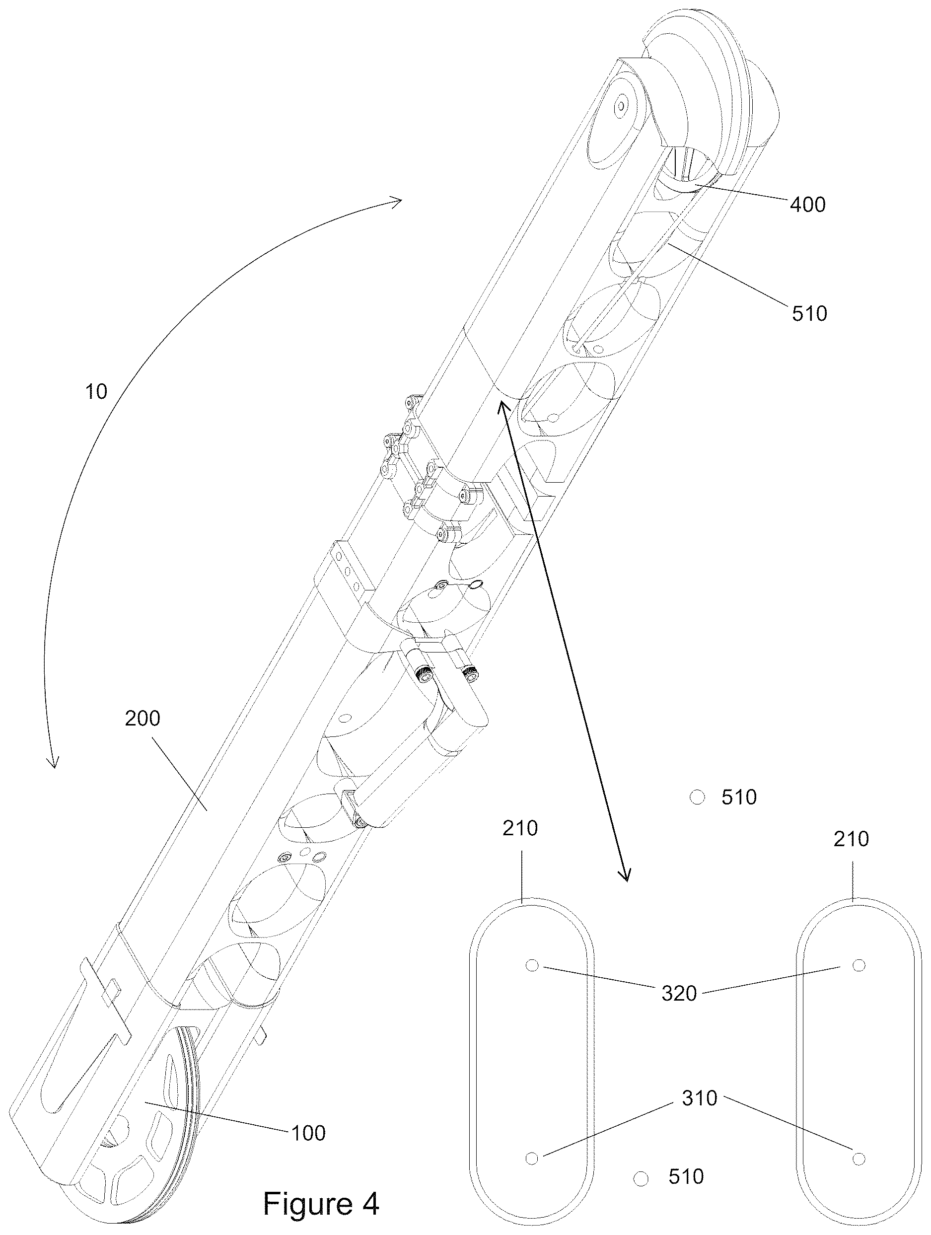 Patent US12613074 Figure 4 – Archery bow with axial tensile springs and slope-based CAMS