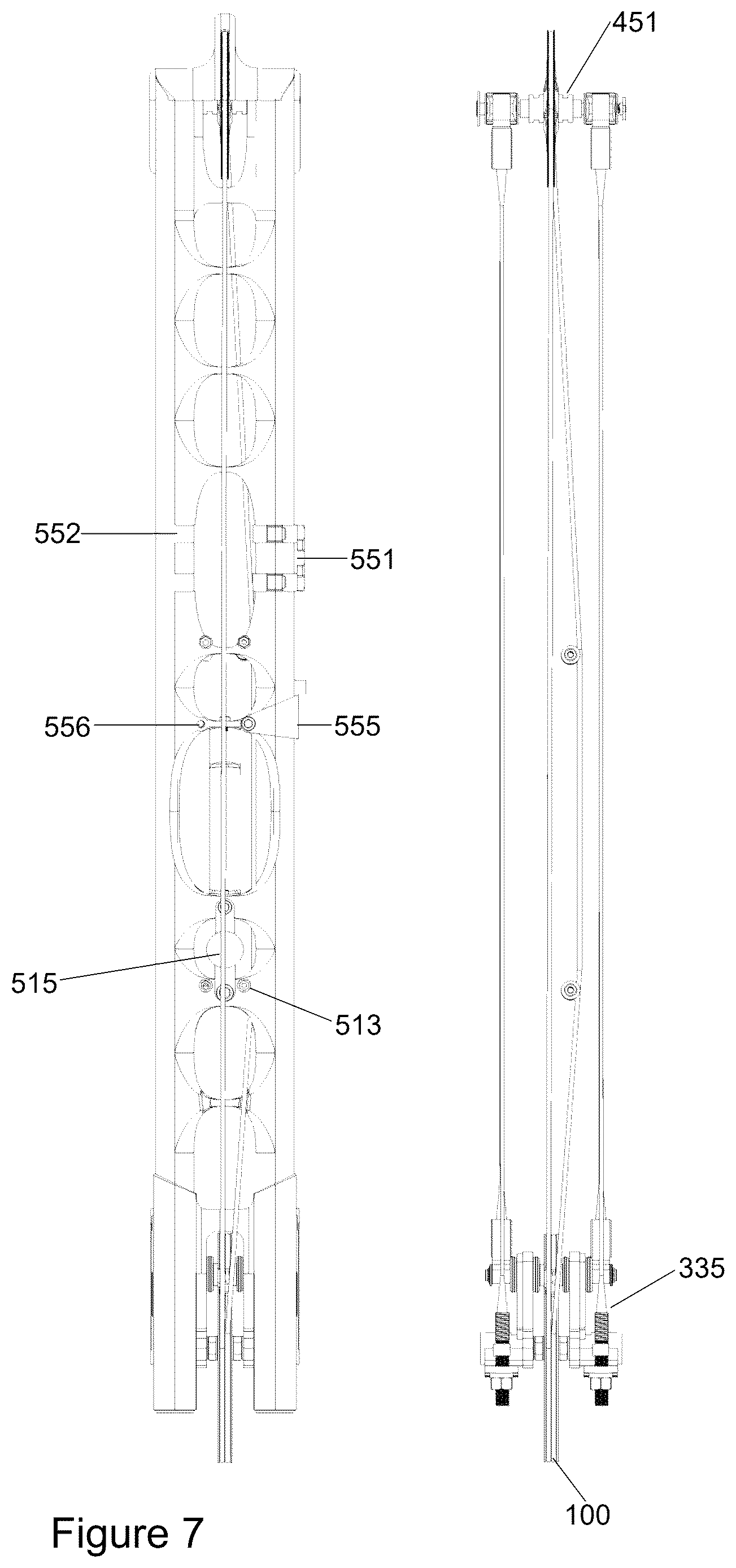 Patent US12613074 Figure 7 – Archery bow with axial tensile springs and slope-based CAMS