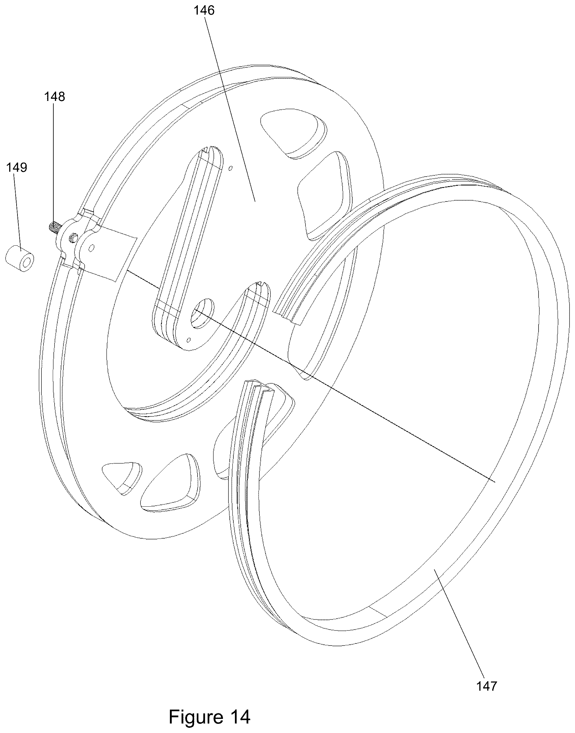 Patent US12613074 Figure 14 – Archery bow with axial tensile springs and slope-based CAMS