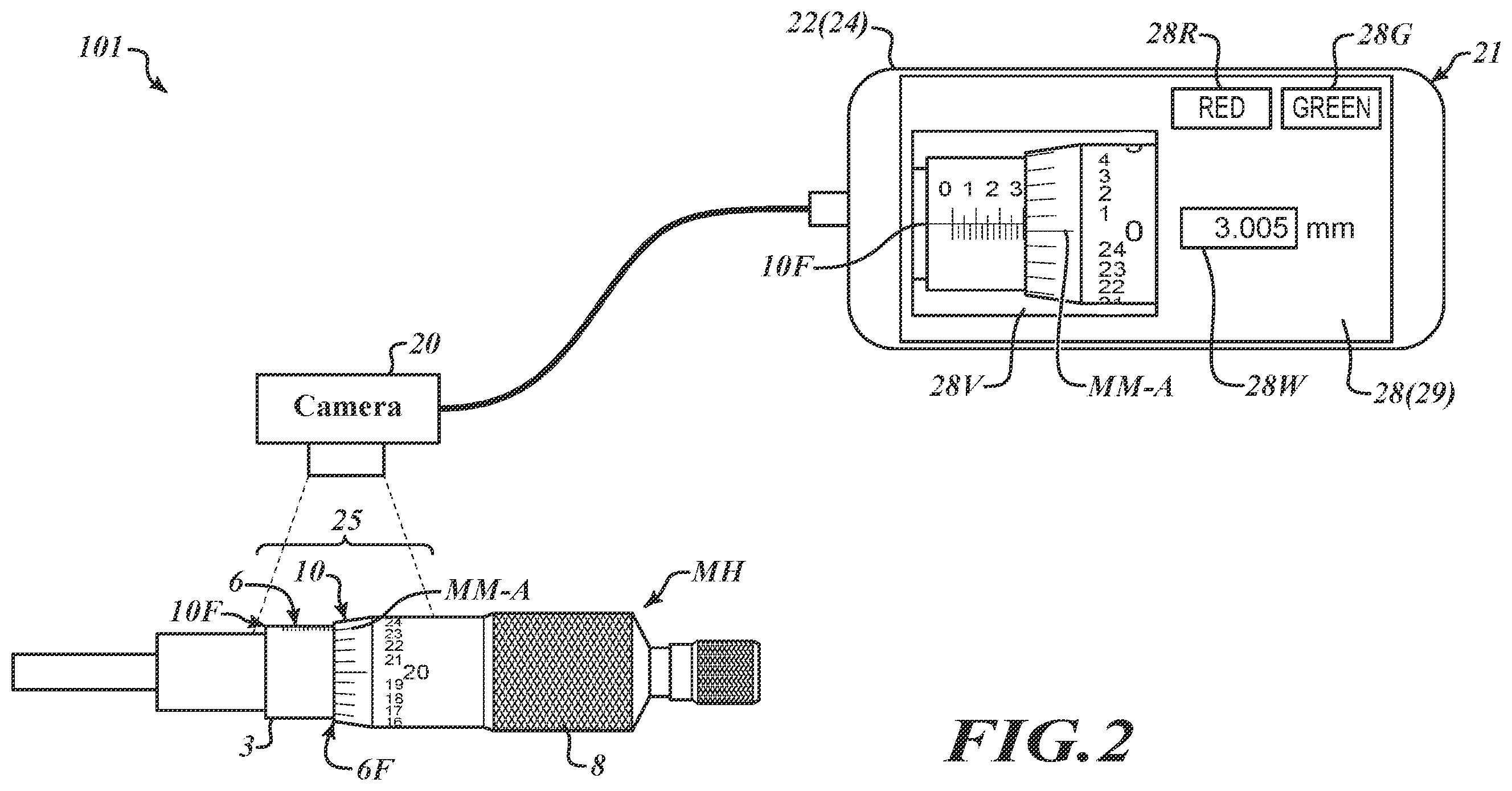 Patent US12613085 Figure 2 – Micrometer head displacement system utilizing imaging