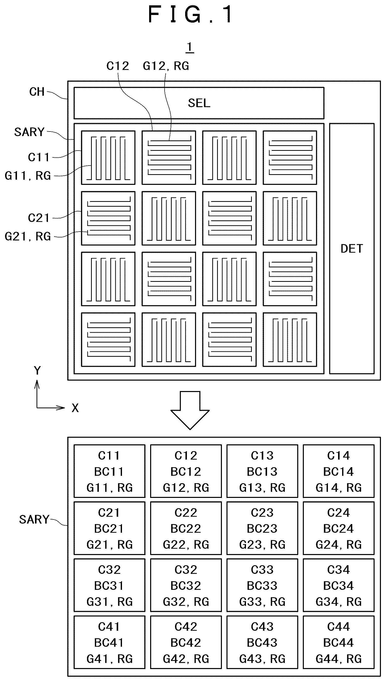 Patent US12613089 Figure 1 – Strain detection device with reduced number of wires