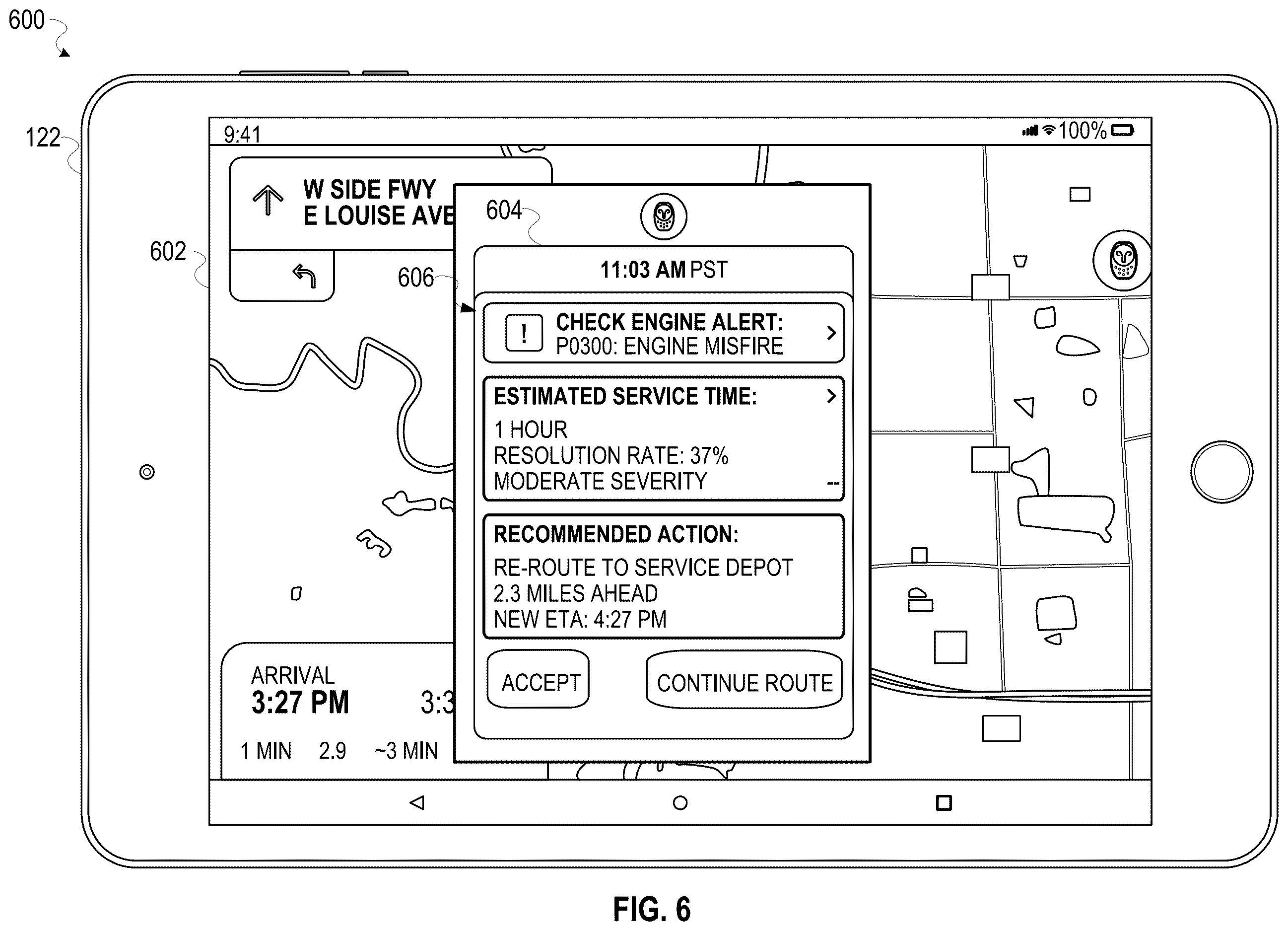 Patent US12613103 Figure 6 – Vehicle diagnostic aware route planning system