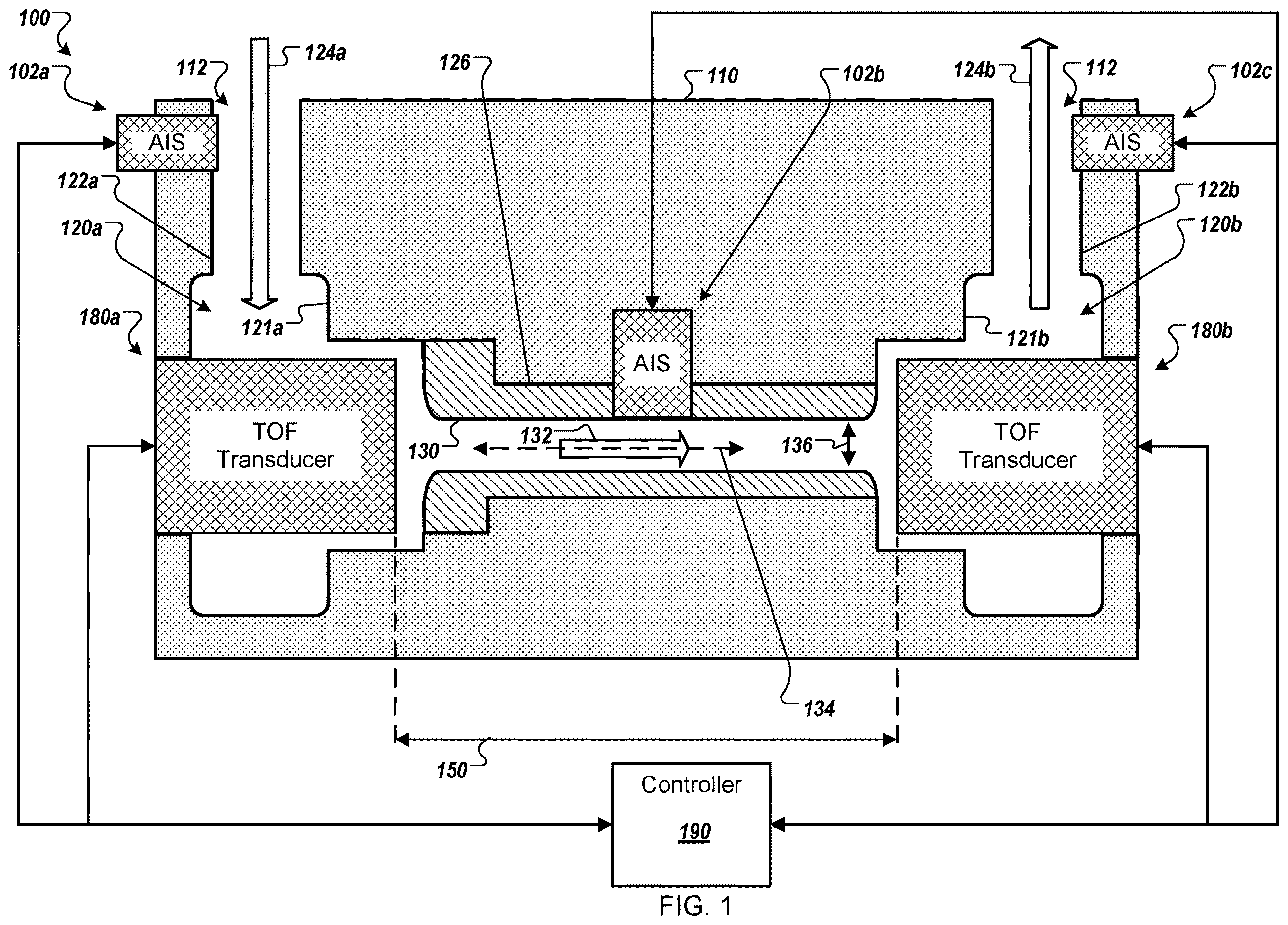 Patent US12613119 Figure 1 – Ultrasonic mass fuel flow meter