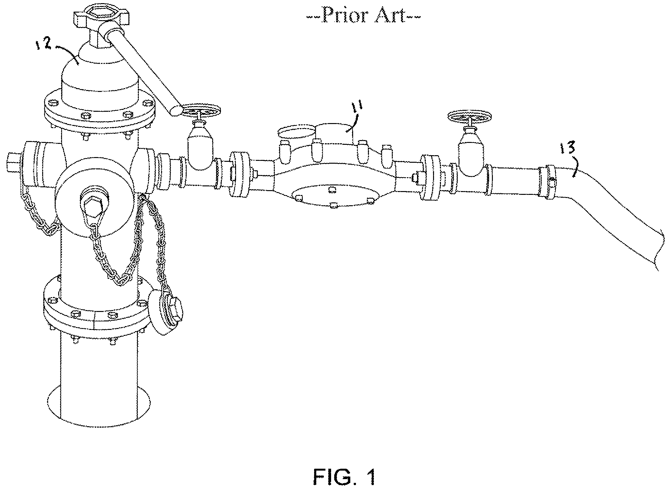Patent US12613121 Figure 1 – Securement system for wireless water meter connected to hydrant