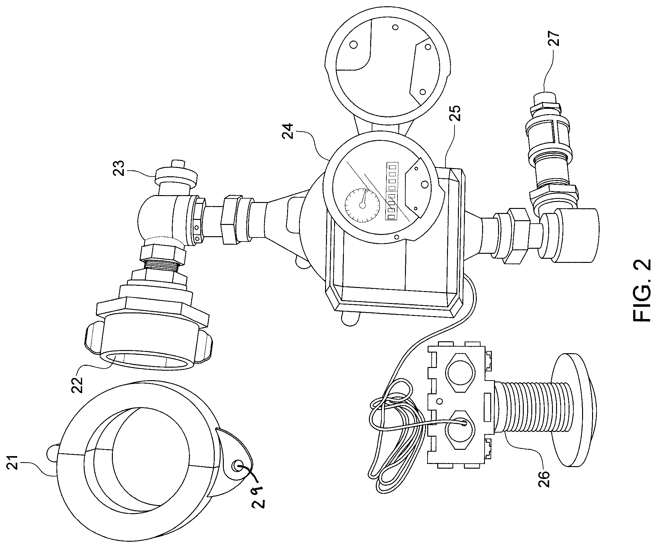 Patent US12613121 Figure 2 – Securement system for wireless water meter connected to hydrant