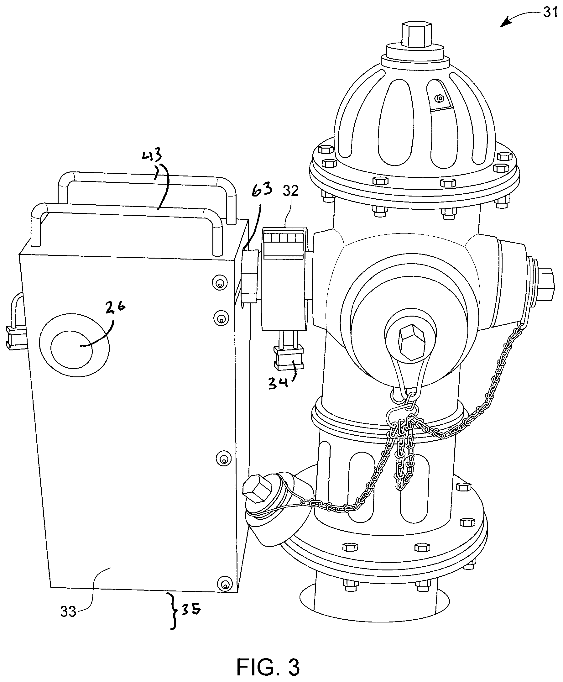 Patent US12613121 Figure 3 – Securement system for wireless water meter connected to hydrant