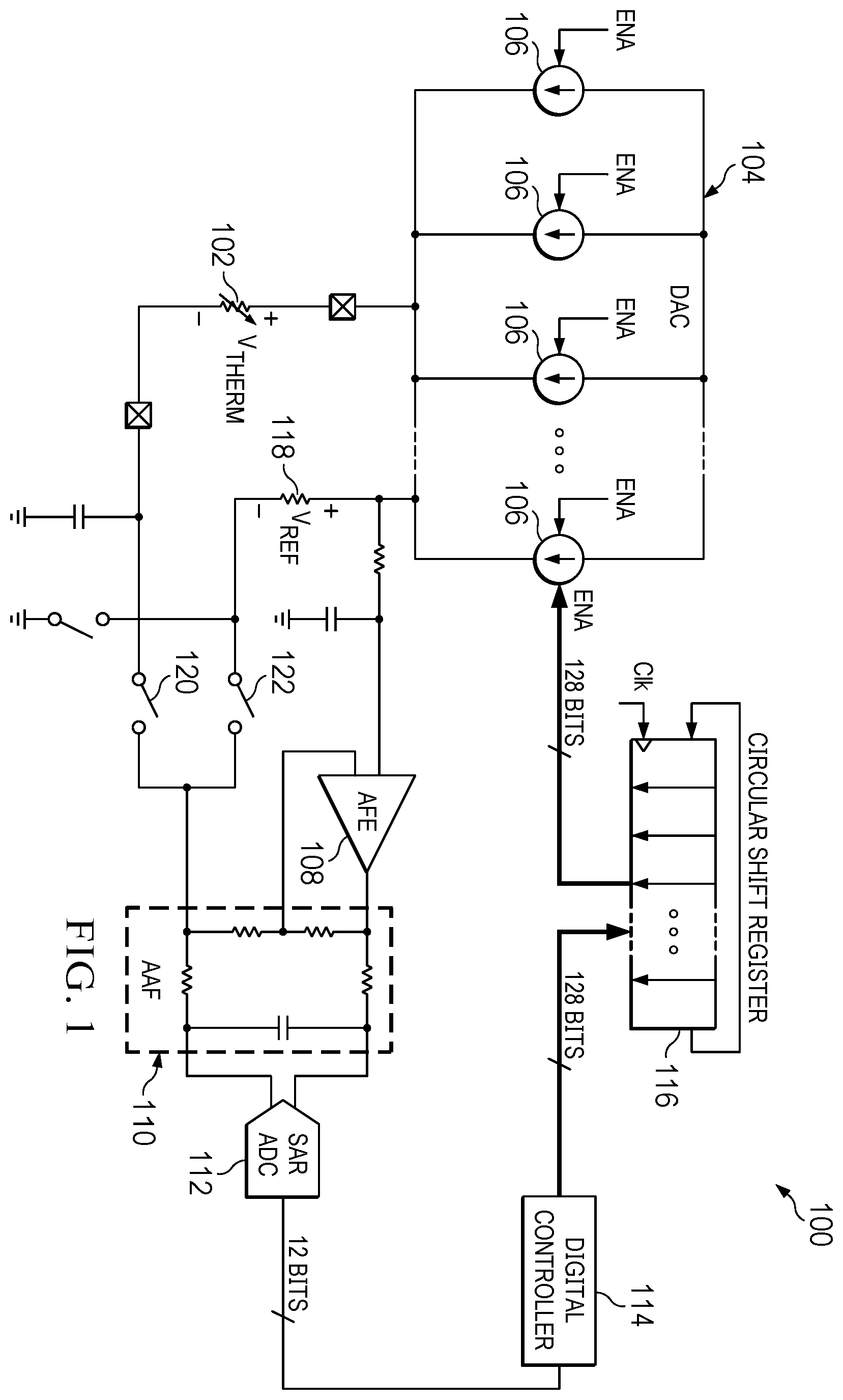 Patent US12613144 Figure 1 – Temperature measurement using a thermistor