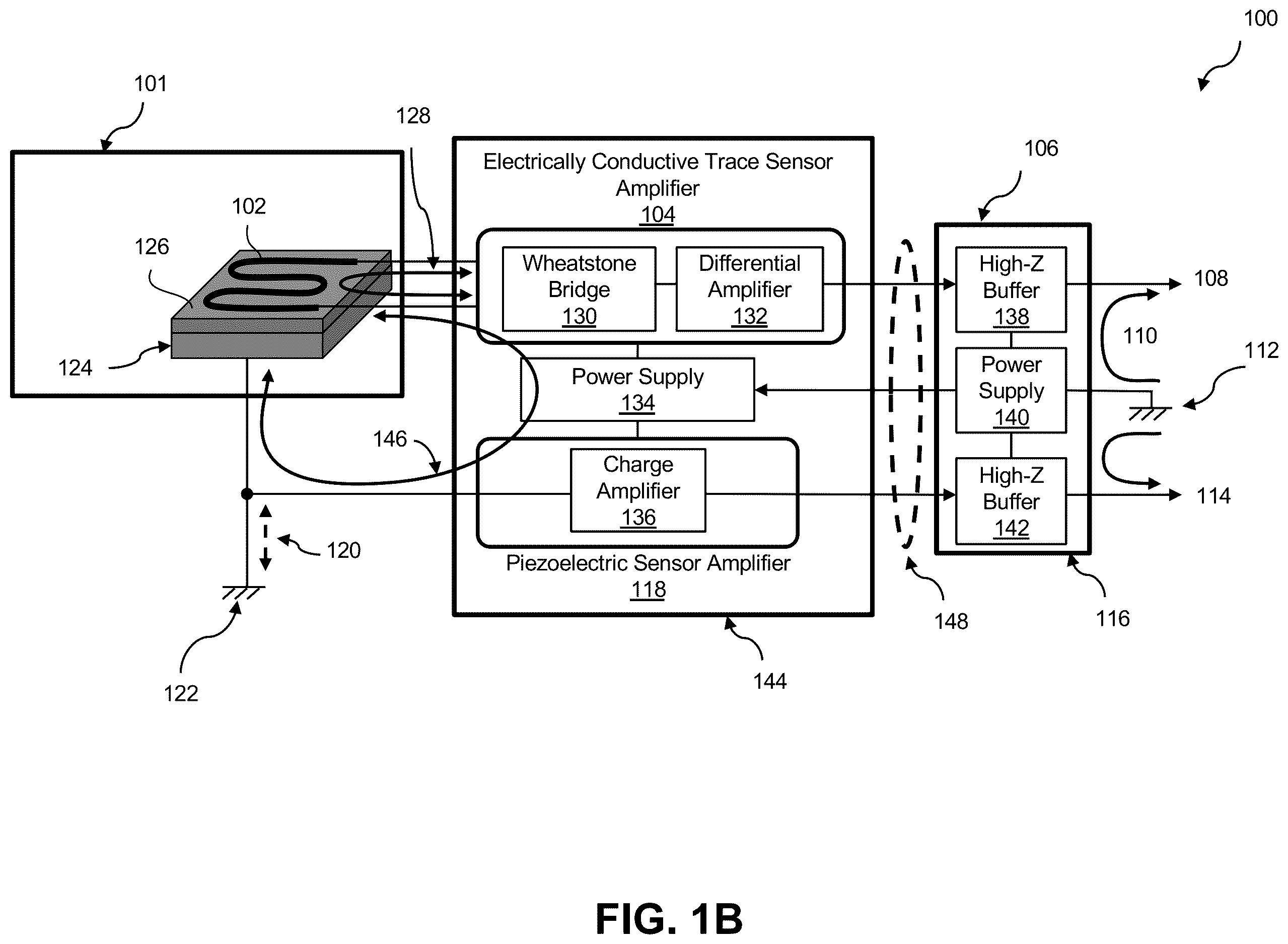 Patent US12613149 Figure 2 – Integrated strain and piezoelectric sensor system