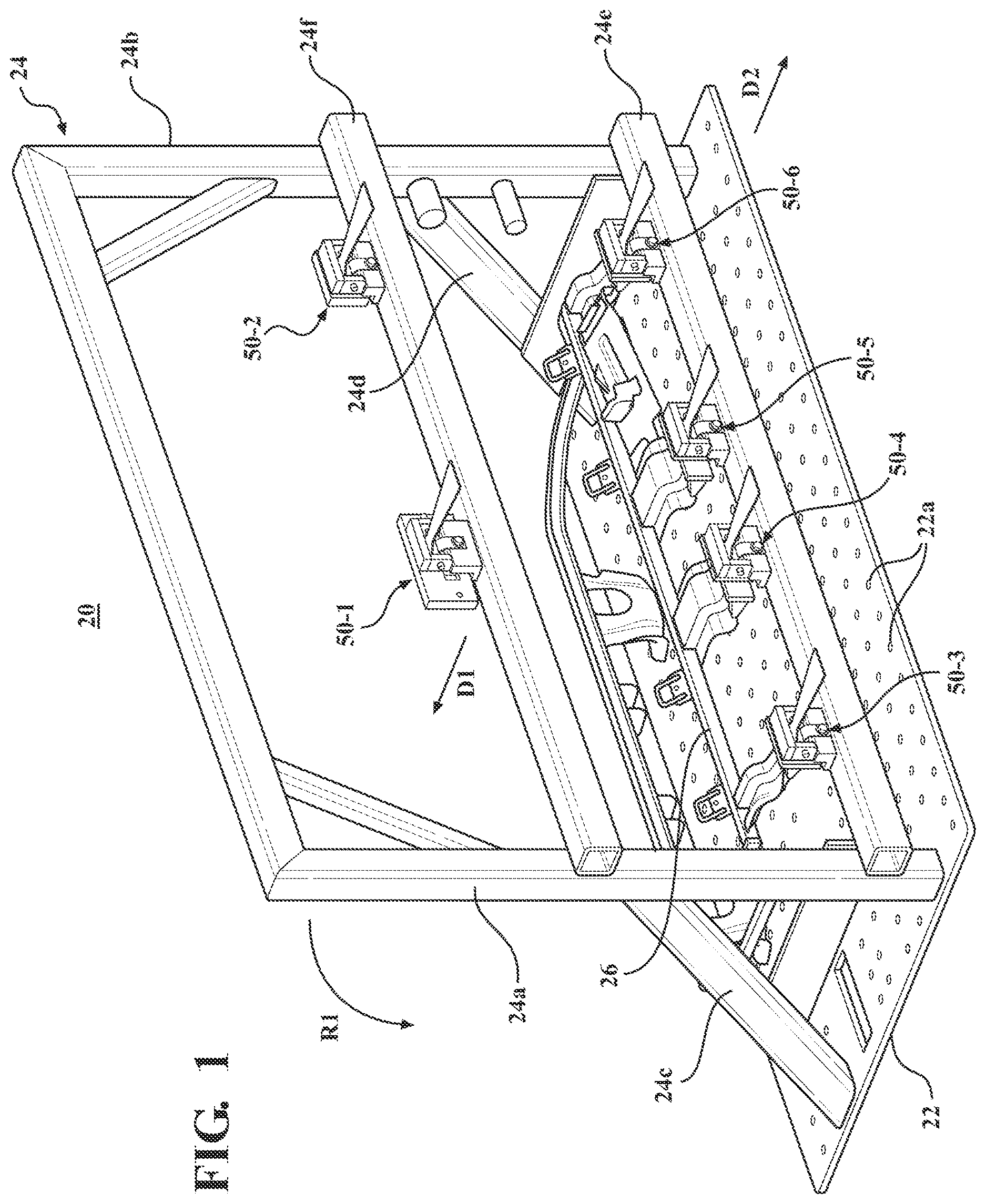 Patent US12613162 Figure 1 – Test fixture with tunable stroke and resistance to vehicle seat movement during testing