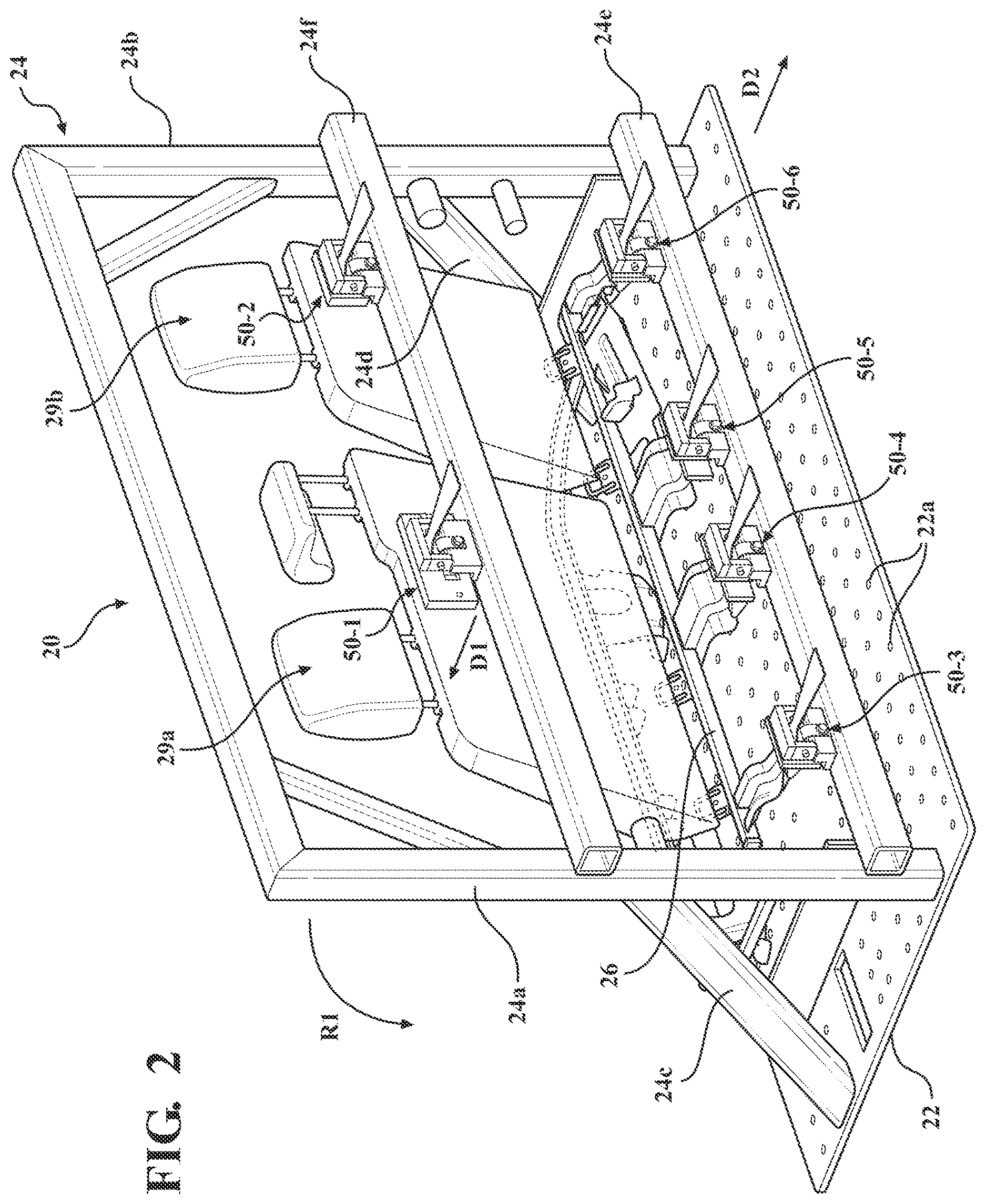 Patent US12613162 Figure 2 – Test fixture with tunable stroke and resistance to vehicle seat movement during testing