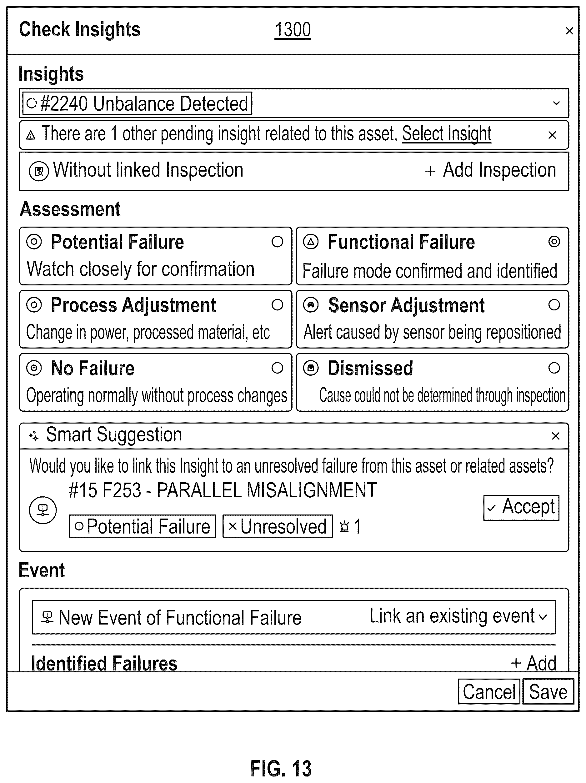 Patent US12613164 Figure 14 – Post-operative longitudinal failure analysis using obtained sensor data of a physical machine