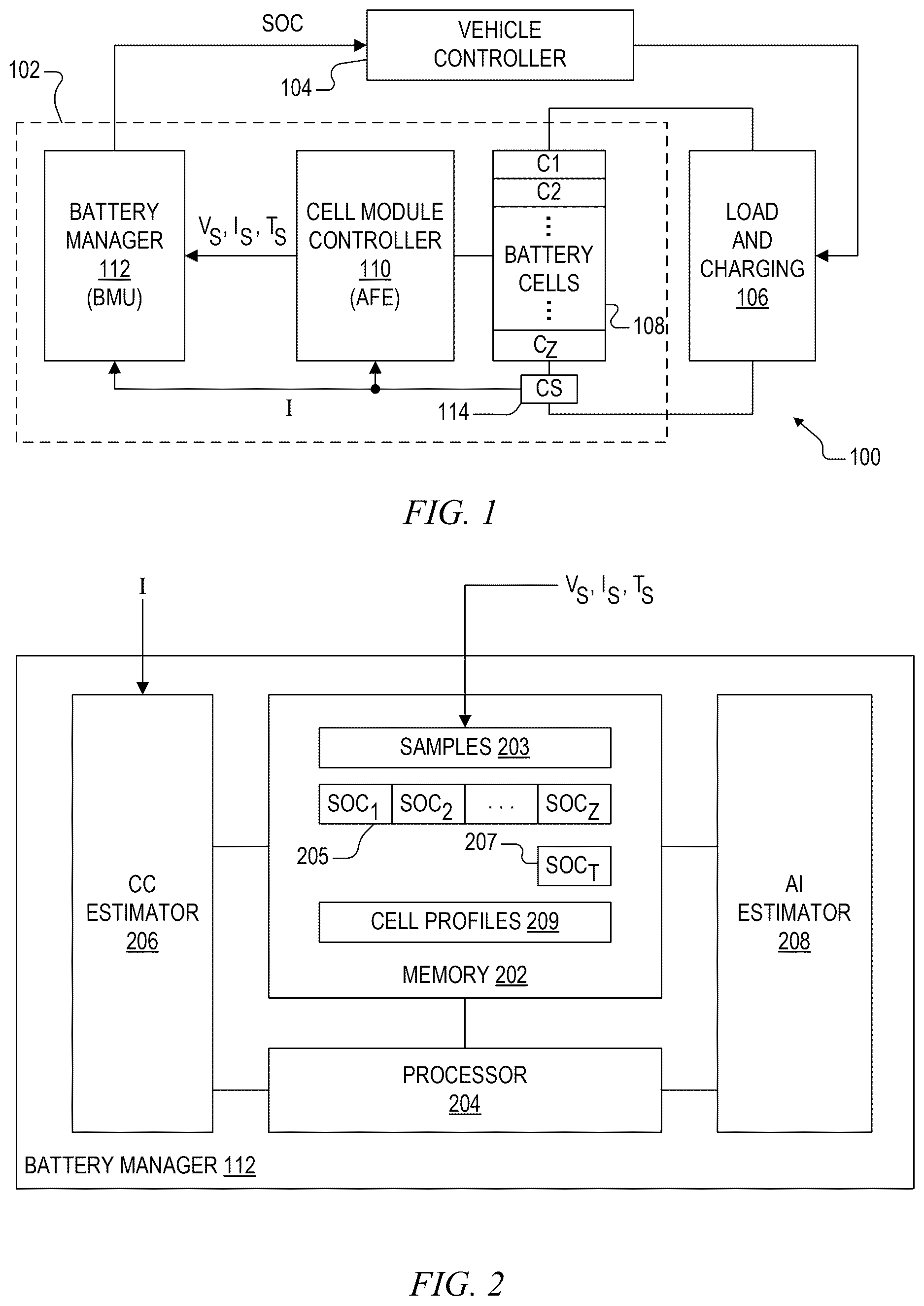 Patent US12613280 Figure 1 – System and method of estimating state of charge of battery using coulomb counting estimation with periodic calibration using artificial intelligence based estimation