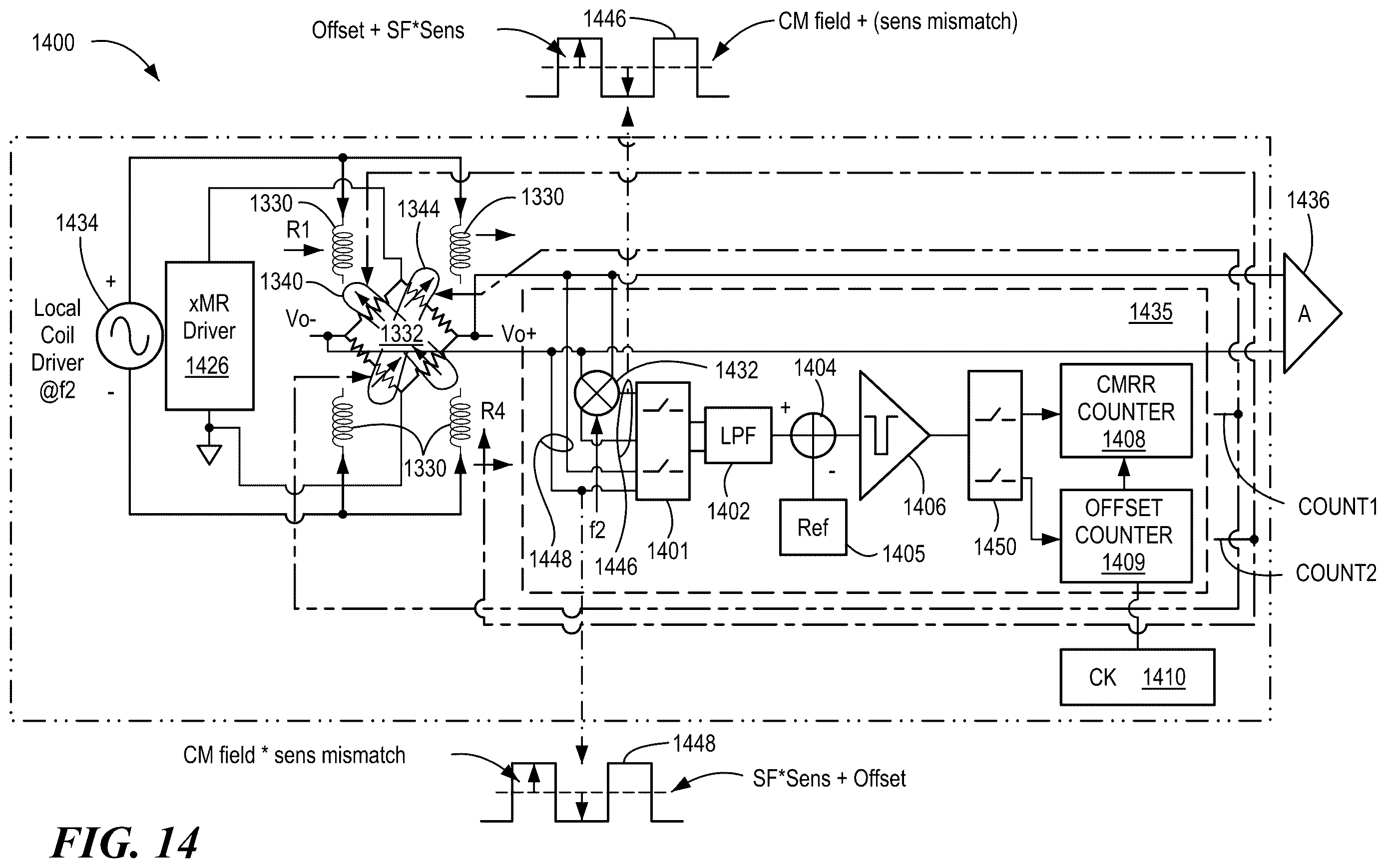 Patent US12613293 Figure 14 – Sensor with common mode rejection and offset correction