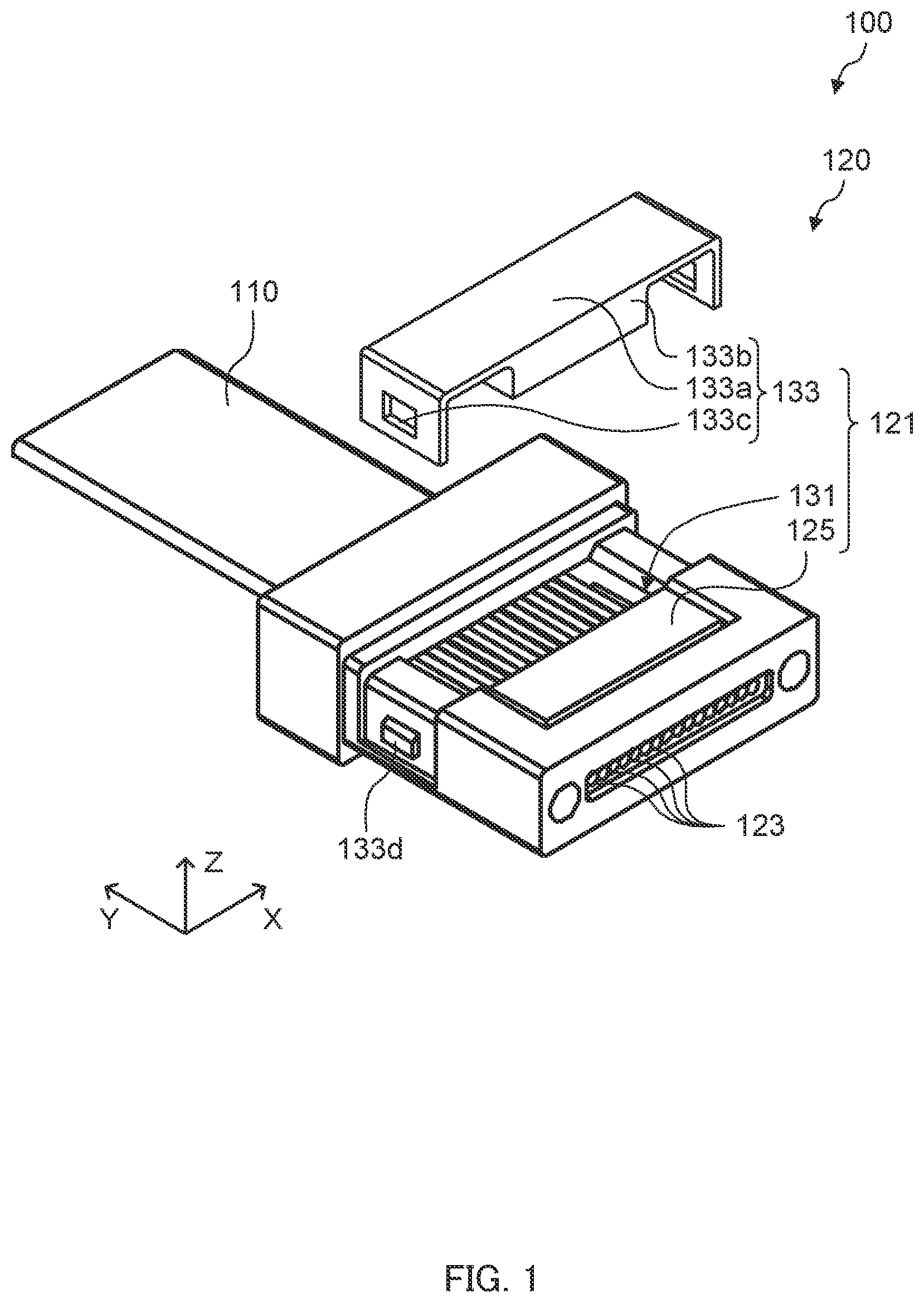 Patent US12613378 Figure 1 – Optical connector, optical connector module, and method for producing optical connector