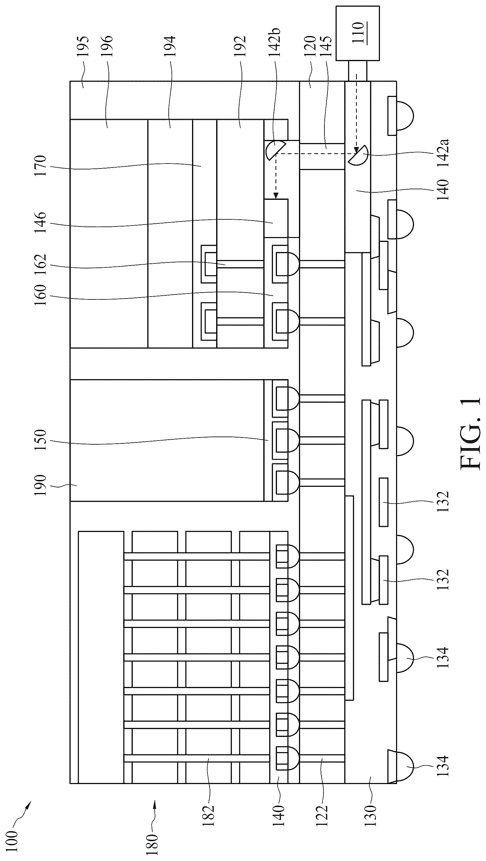 Patent US12613382 Figure 1 – Method of making semiconductor device including optical through via and method of using