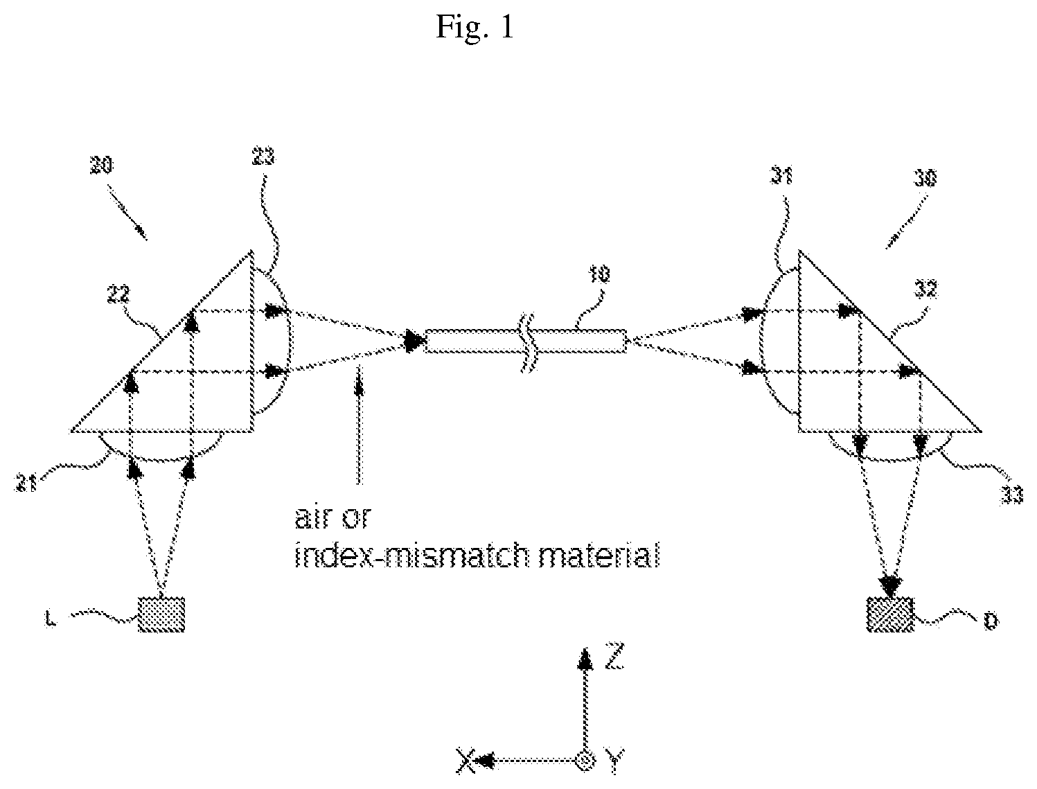Patent US12613384 Figure 1 – Optical transceiver having tilted optical fibers