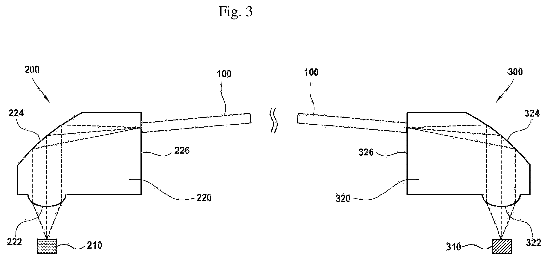 Patent US12613384 Figure 3 – Optical transceiver having tilted optical fibers